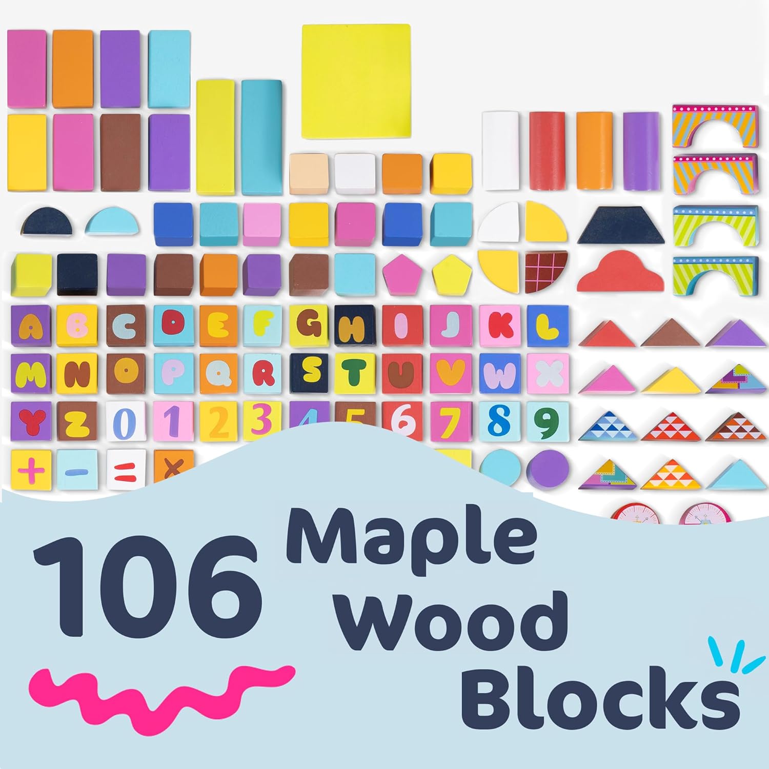 106 Piece Wooden Blocks Set for Kids