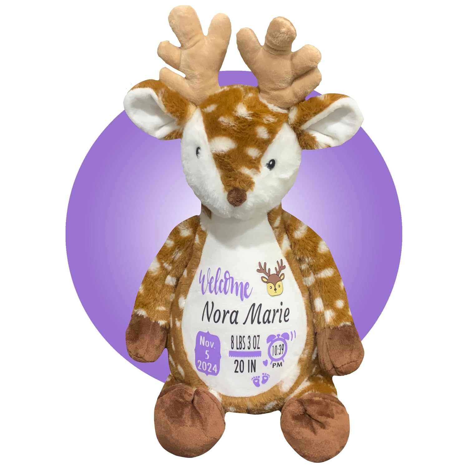 Kikilishop Birth Stat Reindeer Plush - Washable Keepsake