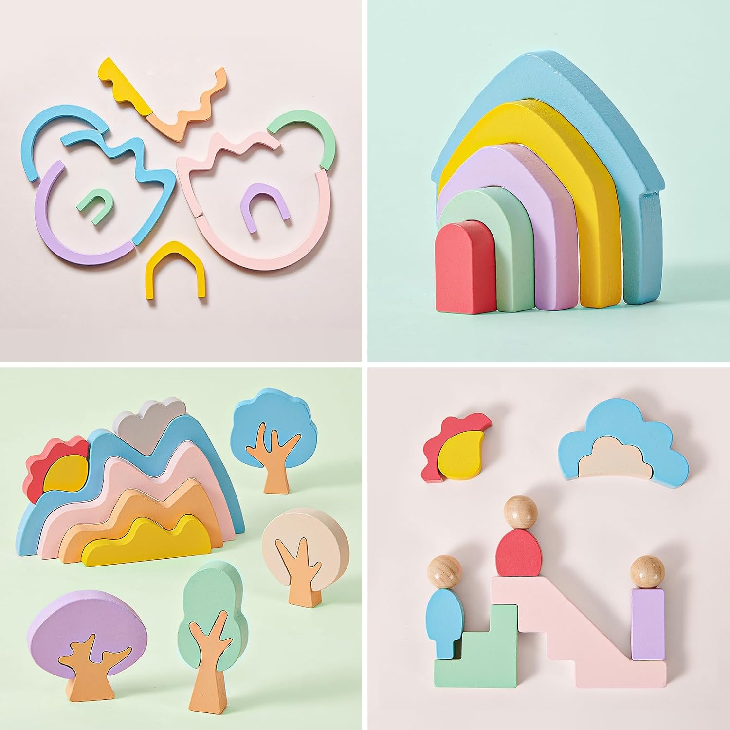 Lewo Wooden Stacking Blocks for Toddlers 46 Pcs
