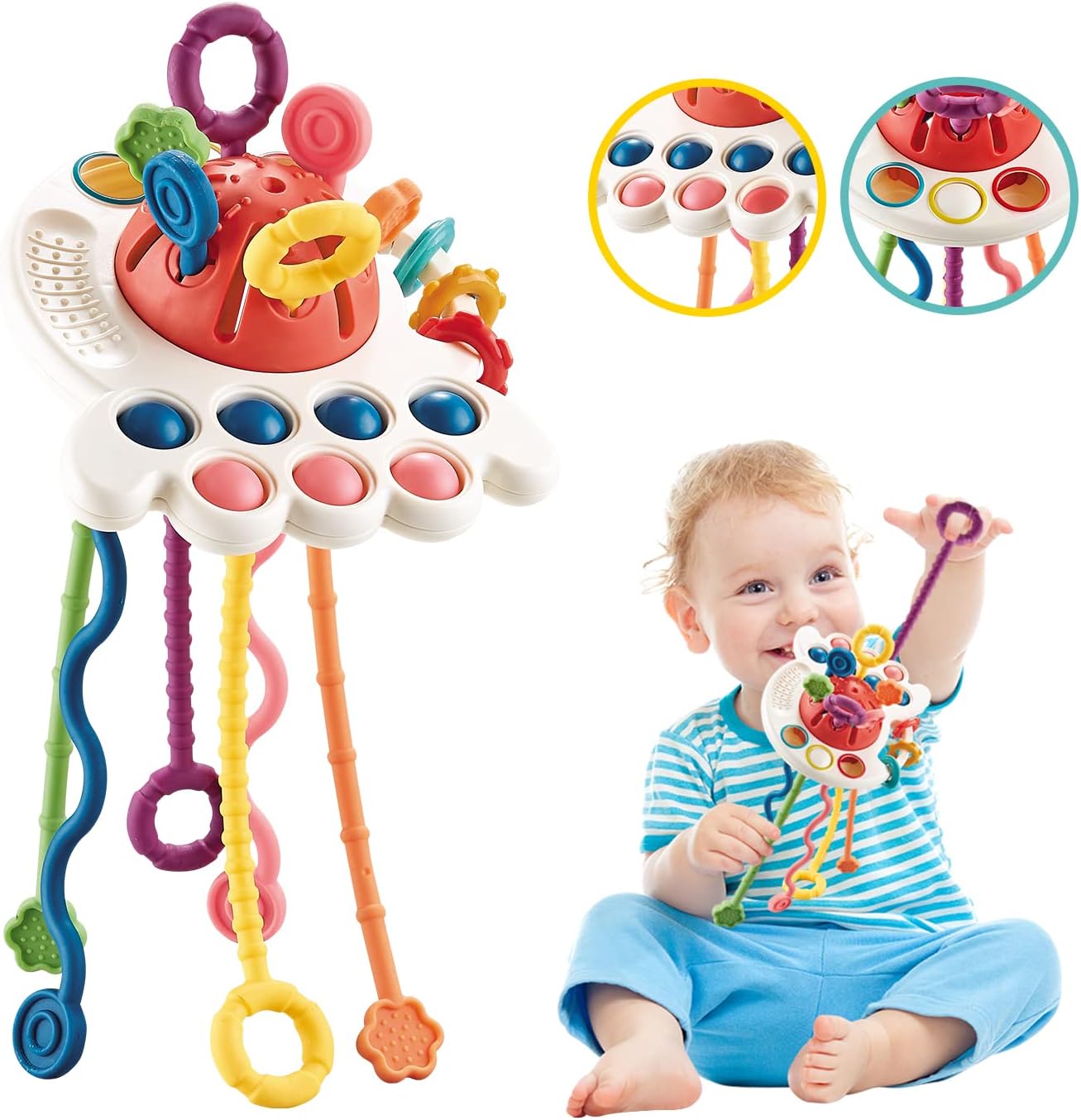 Oueyes Montessori Pull String Toy for 6-18 Months Babies