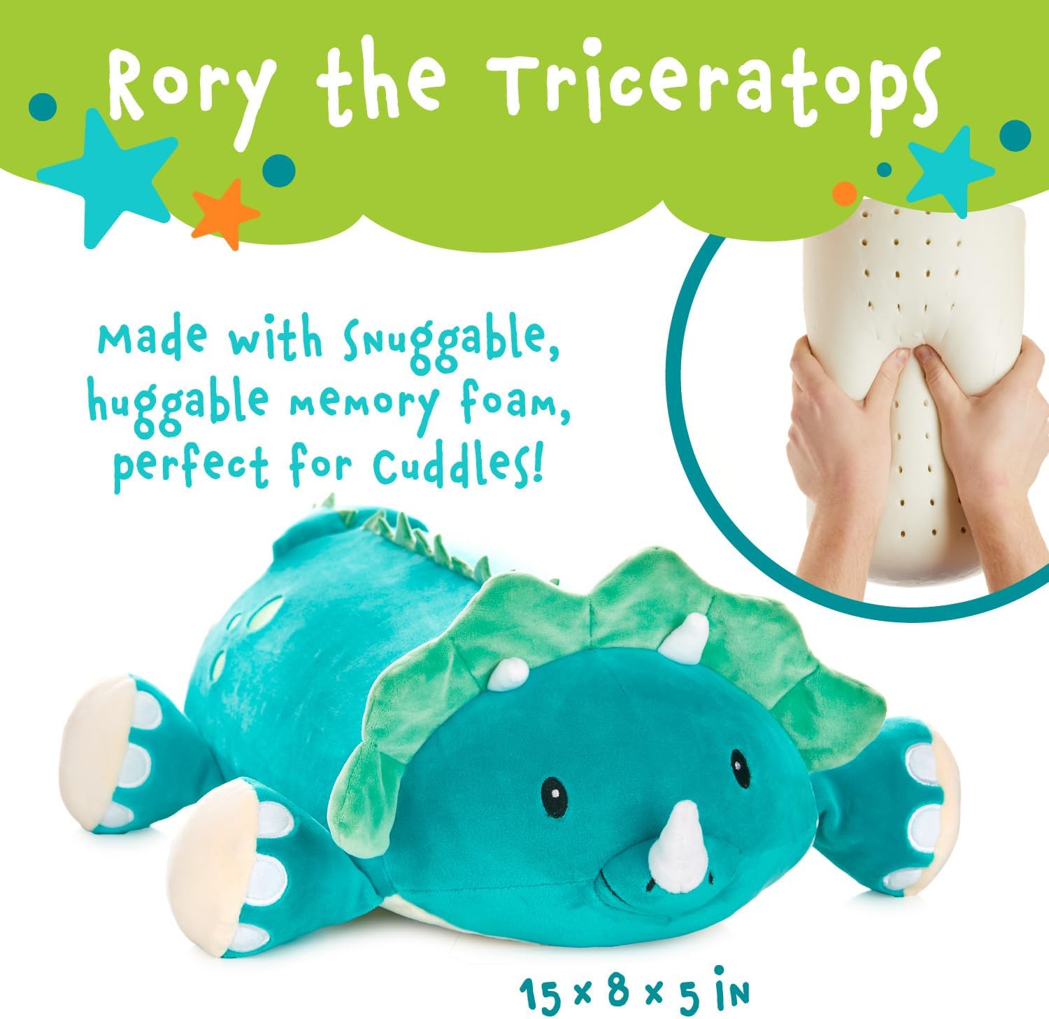 Cuddly Memory Foam Pillow Plush with Belly Pocket - Rory The Triceratops