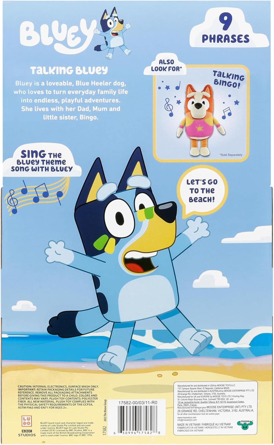 Bluey Talking Beach Plush Toy with 9 Phrases