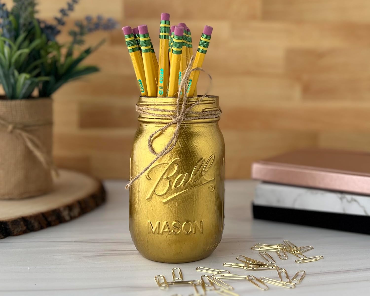 Gold Painted Mason Jar Centerpiece Decor
