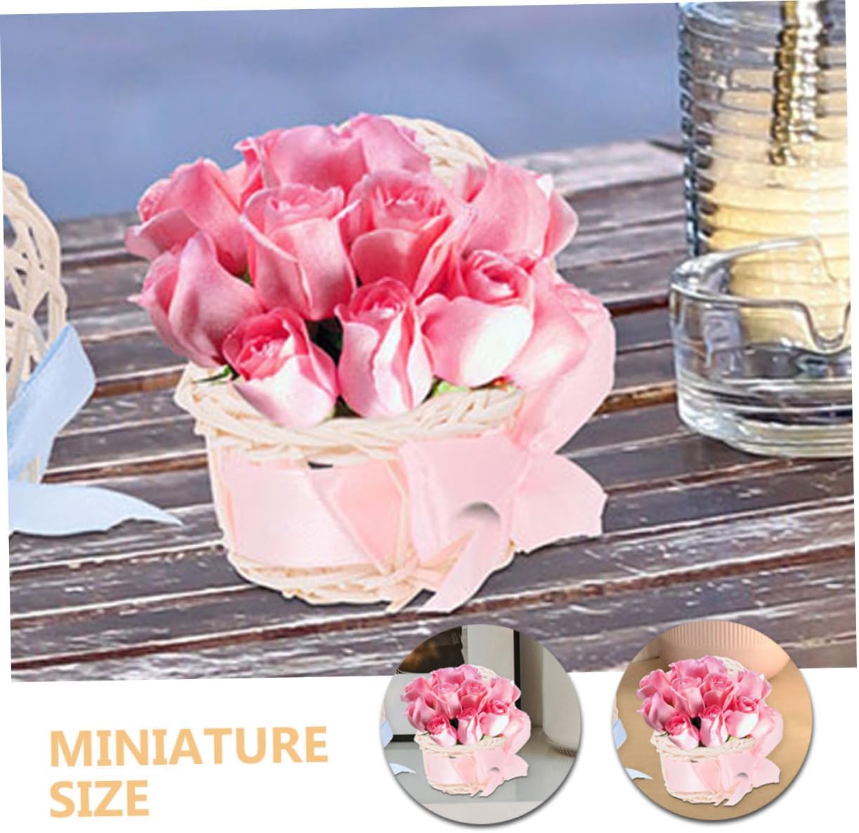 SUPVOX Mini Wicker Flower Basket for Dollhouse Decor