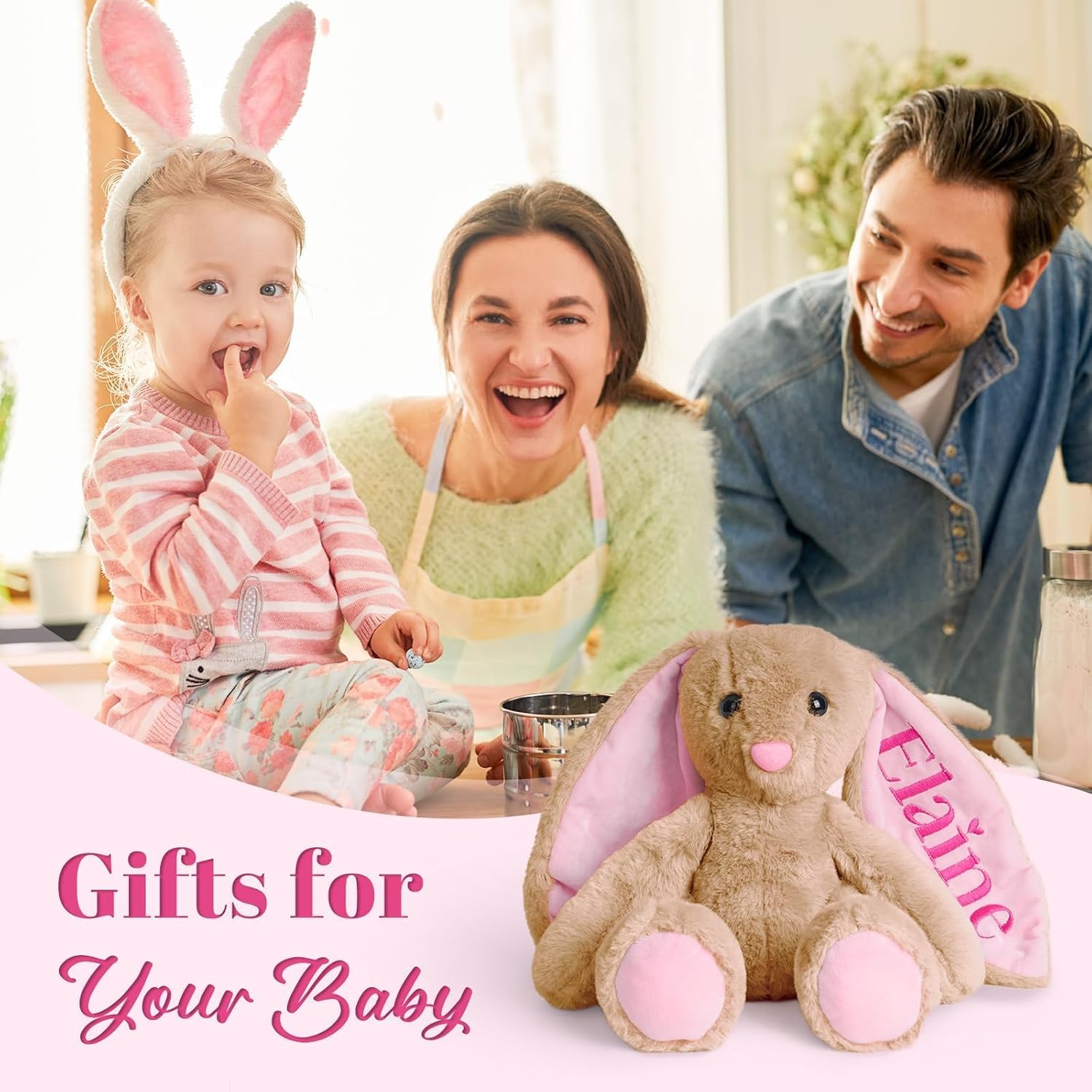 Custom Plush Bunny Toy with Childs Name Brown 1