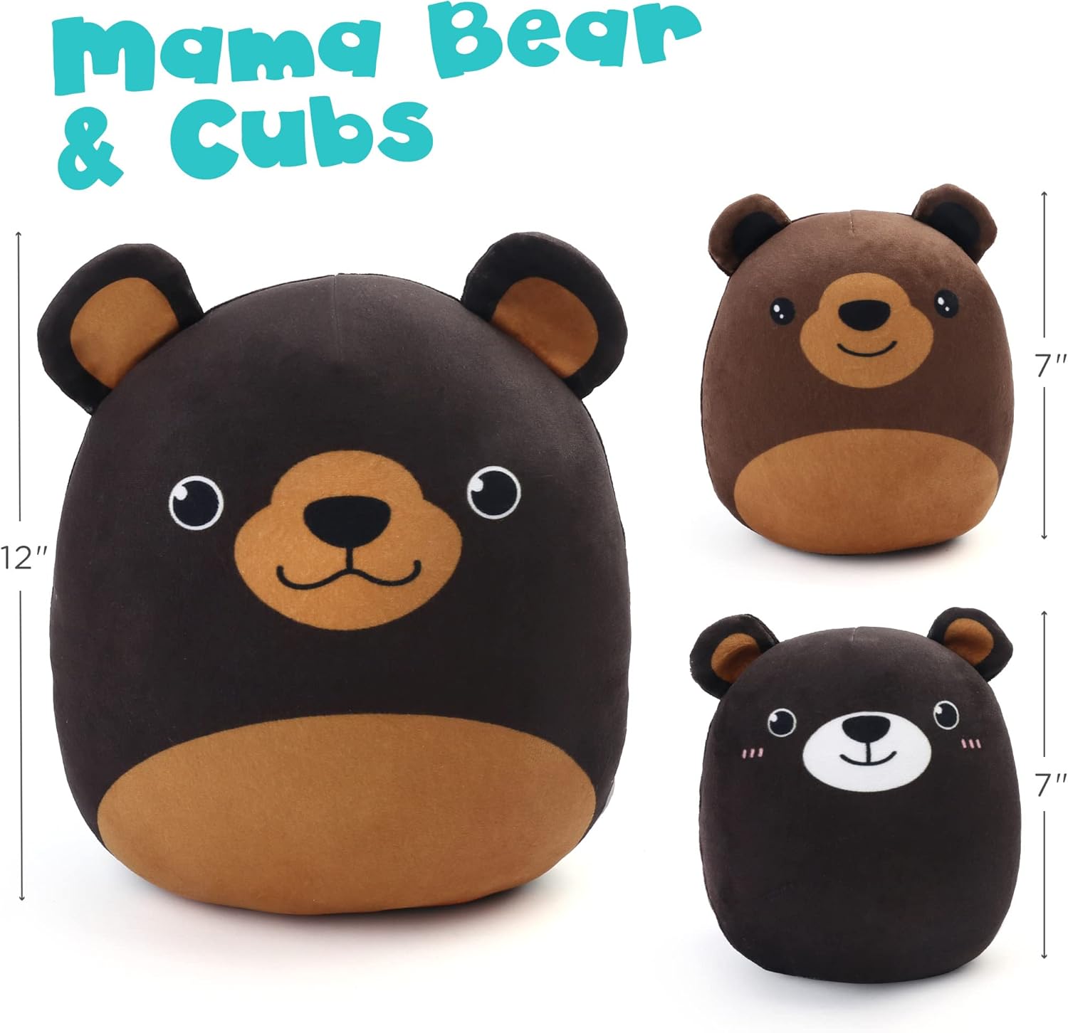 BenBen Bear Plush Toy Set of 3 12 and 7 Squishy Stuffed Animals