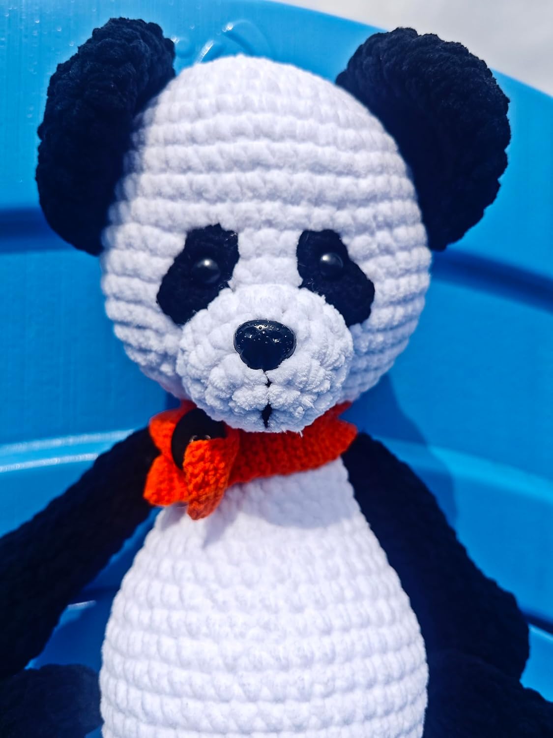 Handmade Crochet Panda Bear with Red Scarf