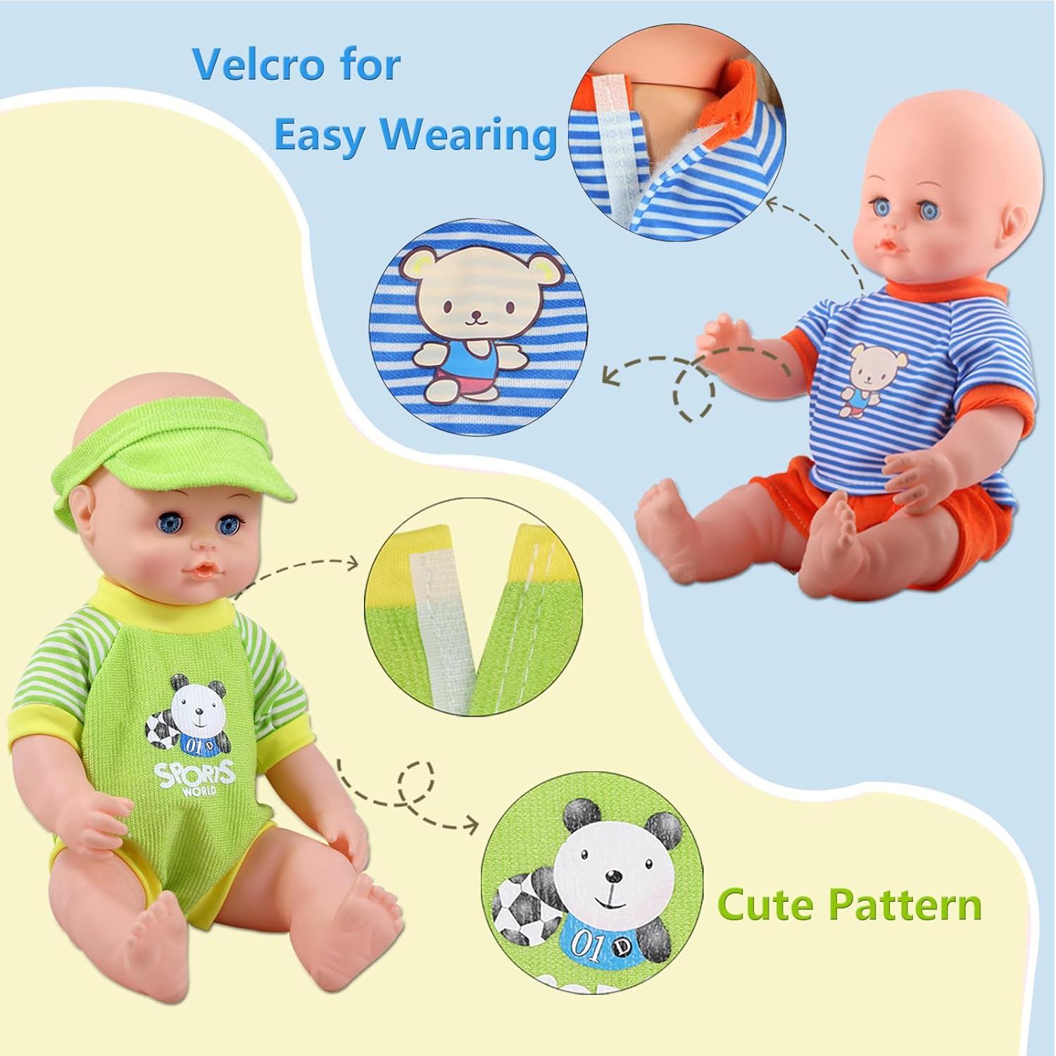 Young Buds 5 Piece Baby Doll Clothing Set with Feeding Bottle