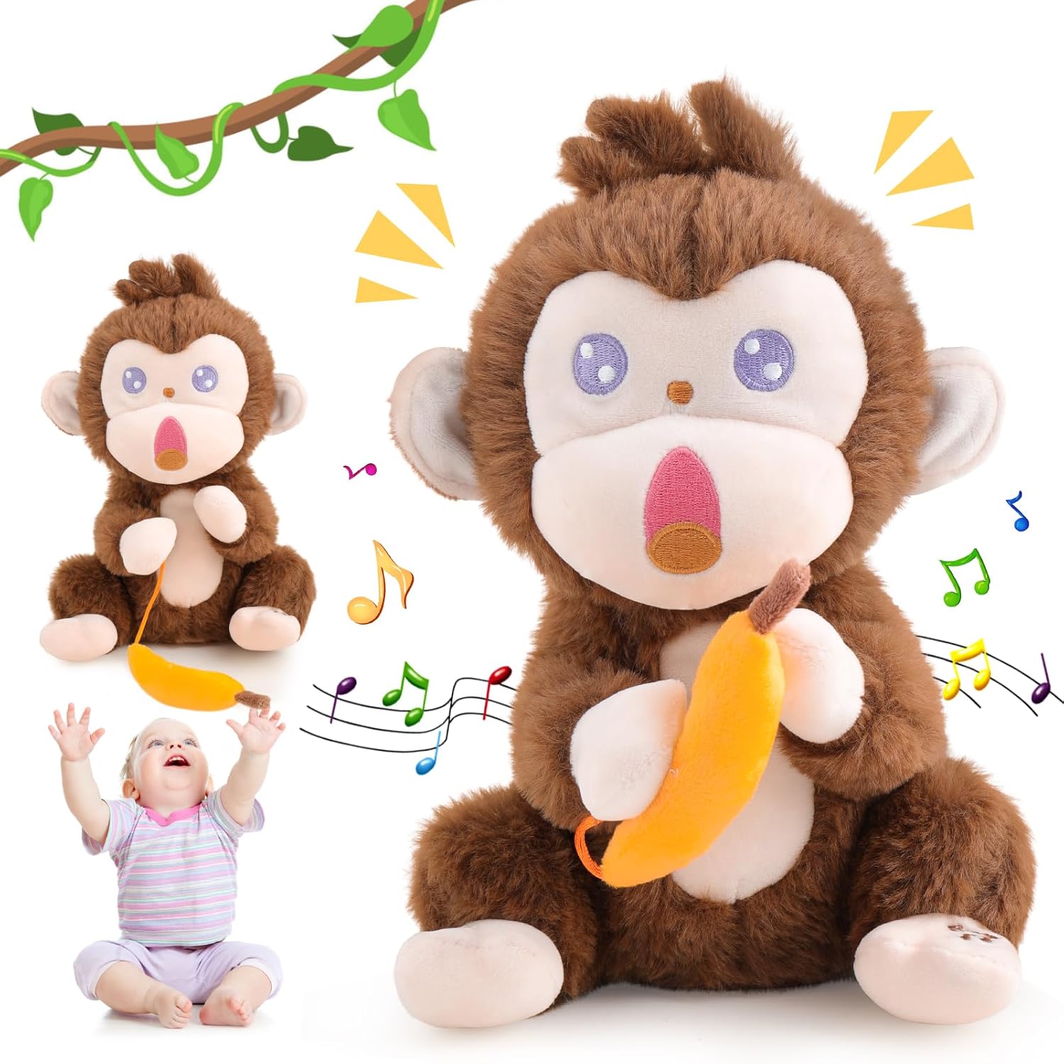 Emoin Interactive Monkey Plush Toy with Banana