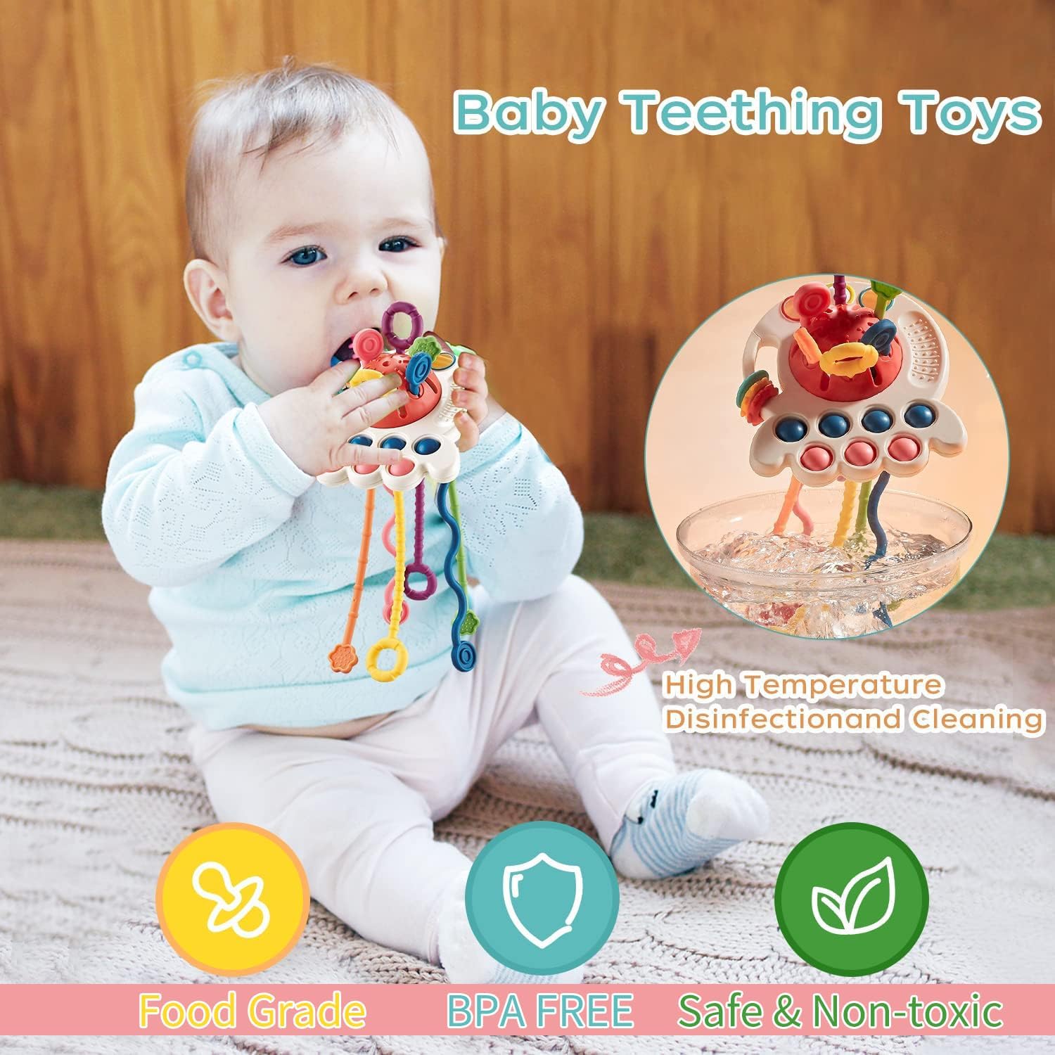 Oueyes Montessori Pull String Toy for 6-18 Months Babies