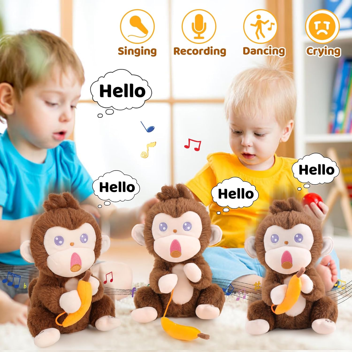 Emoin Interactive Monkey Plush Toy with Banana