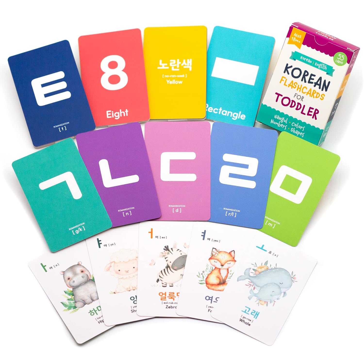 Stellarsol 2 Pack Korean Alphabet Flashcards for Toddlers