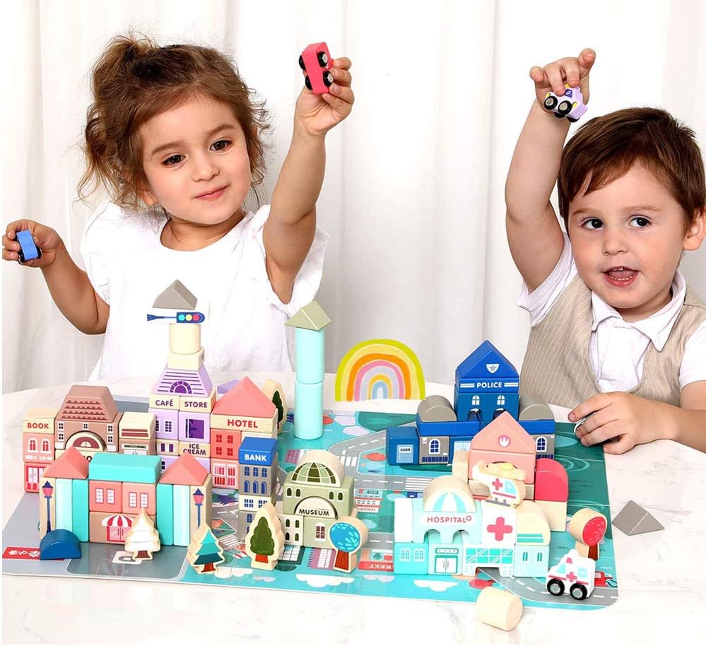CICITOYWO Wooden Blocks Set for Toddlers