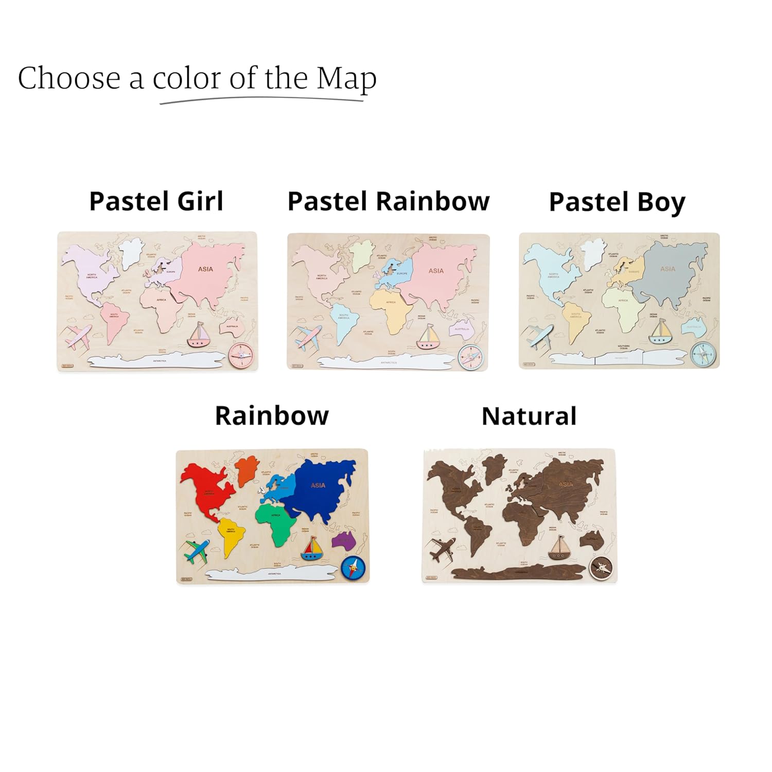 Montessori Wooden World Map Puzzle for Kids