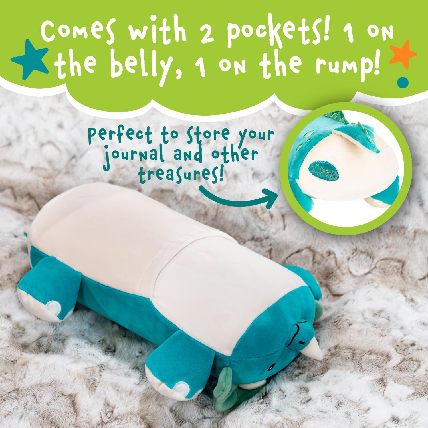 Cuddly Memory Foam Pillow Plush with Belly Pocket - Rory The Triceratops