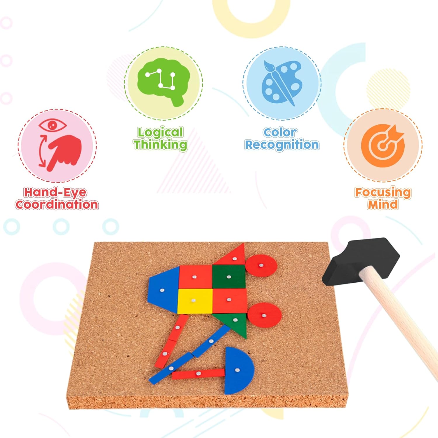 Adena Montessori Wooden Hammer and Nail Pegboard Puzzle