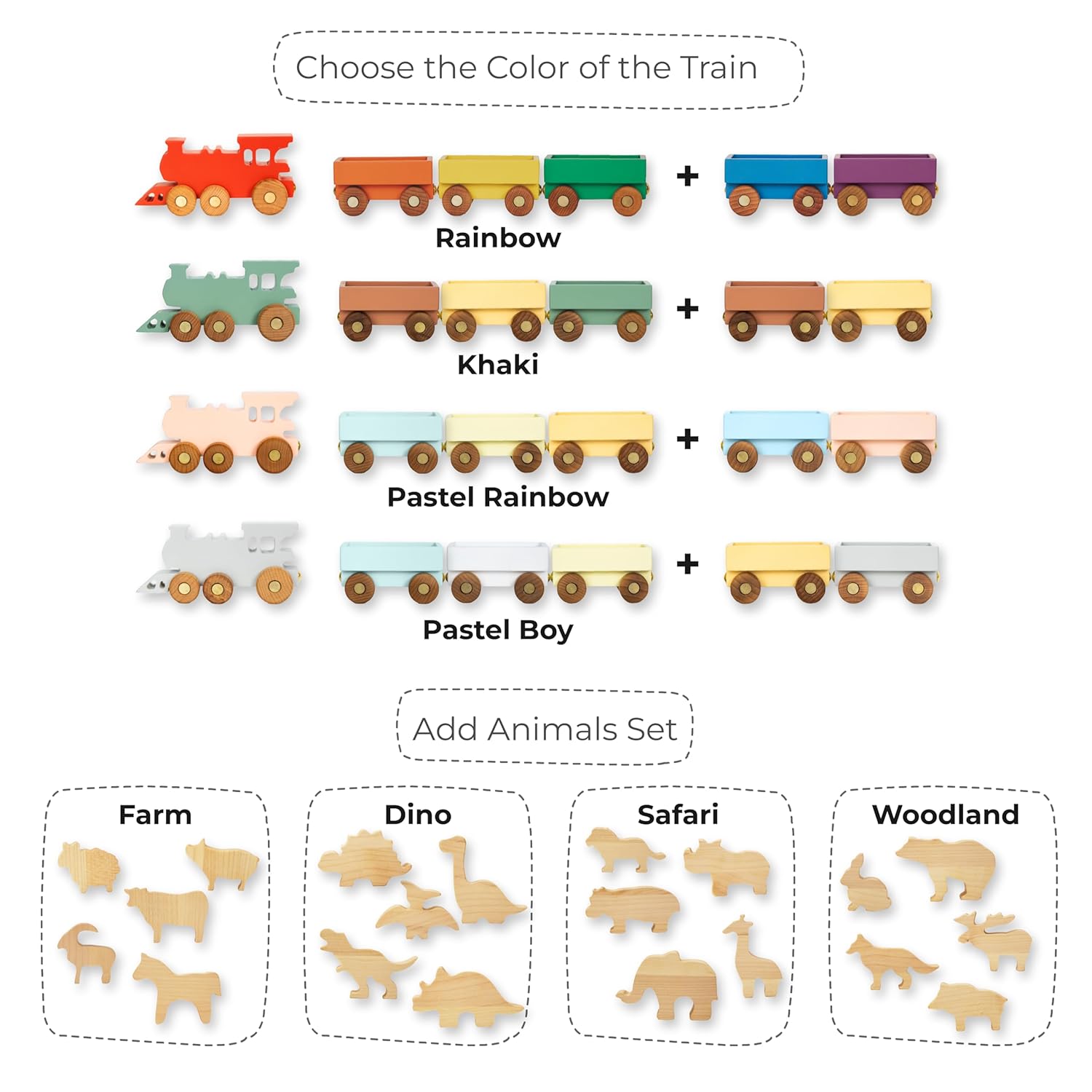 Personalized Freight Train with Name and Animal Wagon Set