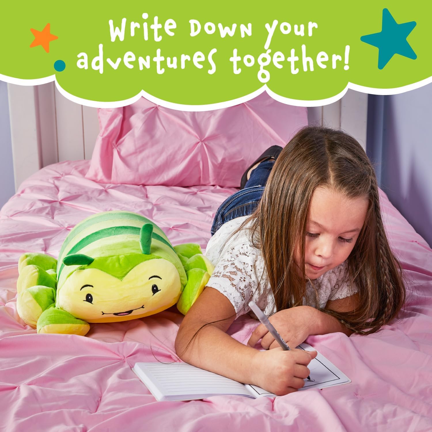 Cuddly Memory Foam Pillow Plush with Journal Pocket - Charlie The Caterpillar