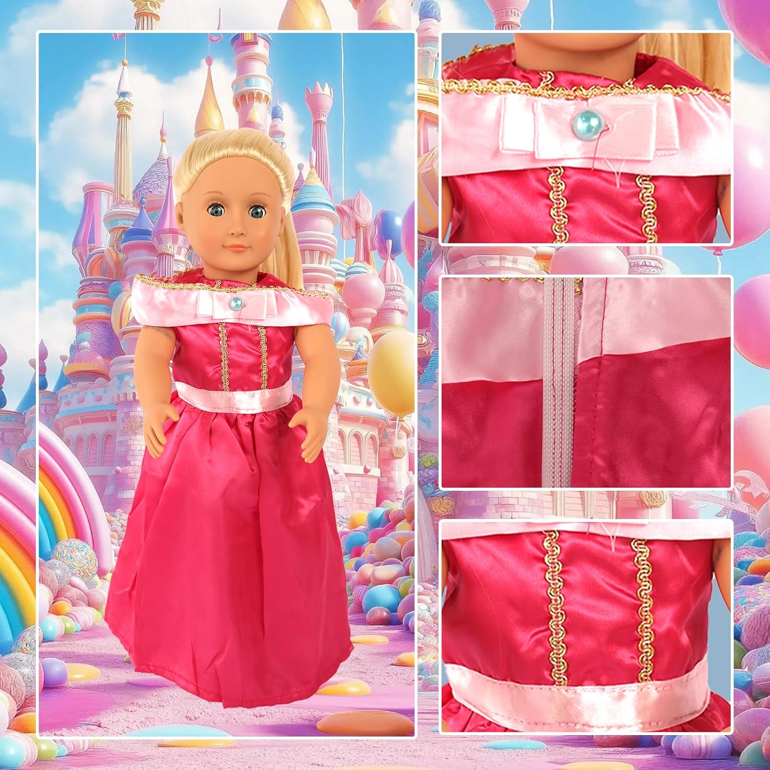 FEAYEA 18 Inch Princess Costume for Girl Dolls - 6Pcs Set