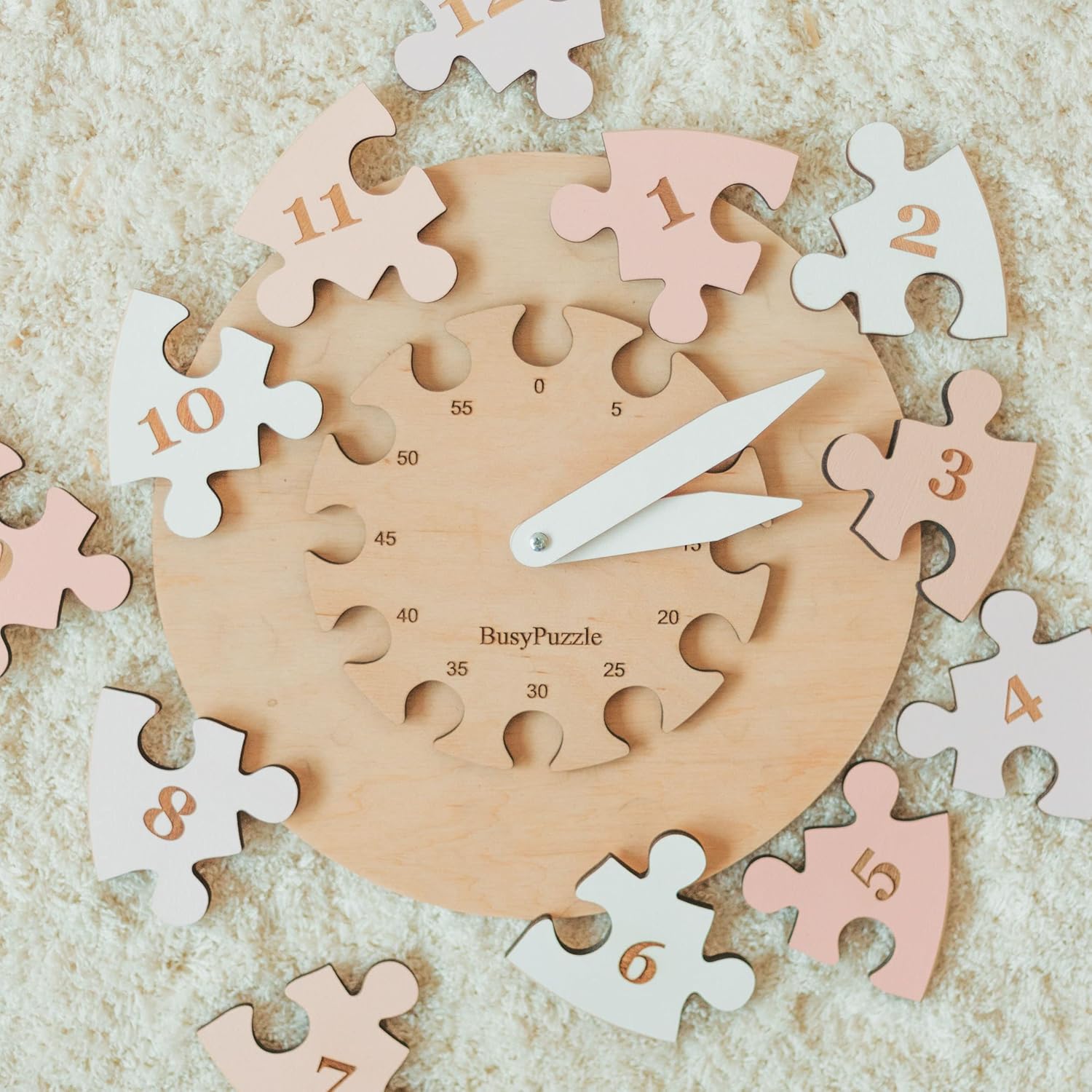 Wooden Montessori Clock Puzzle with Rainbow Colors