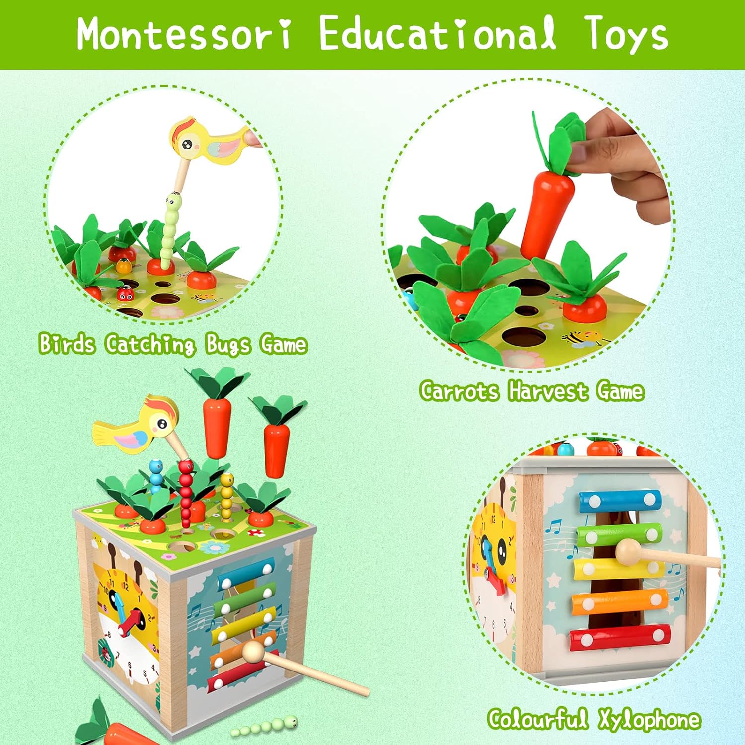 MingNor 6 in 1 Wooden Toddler Toy Set