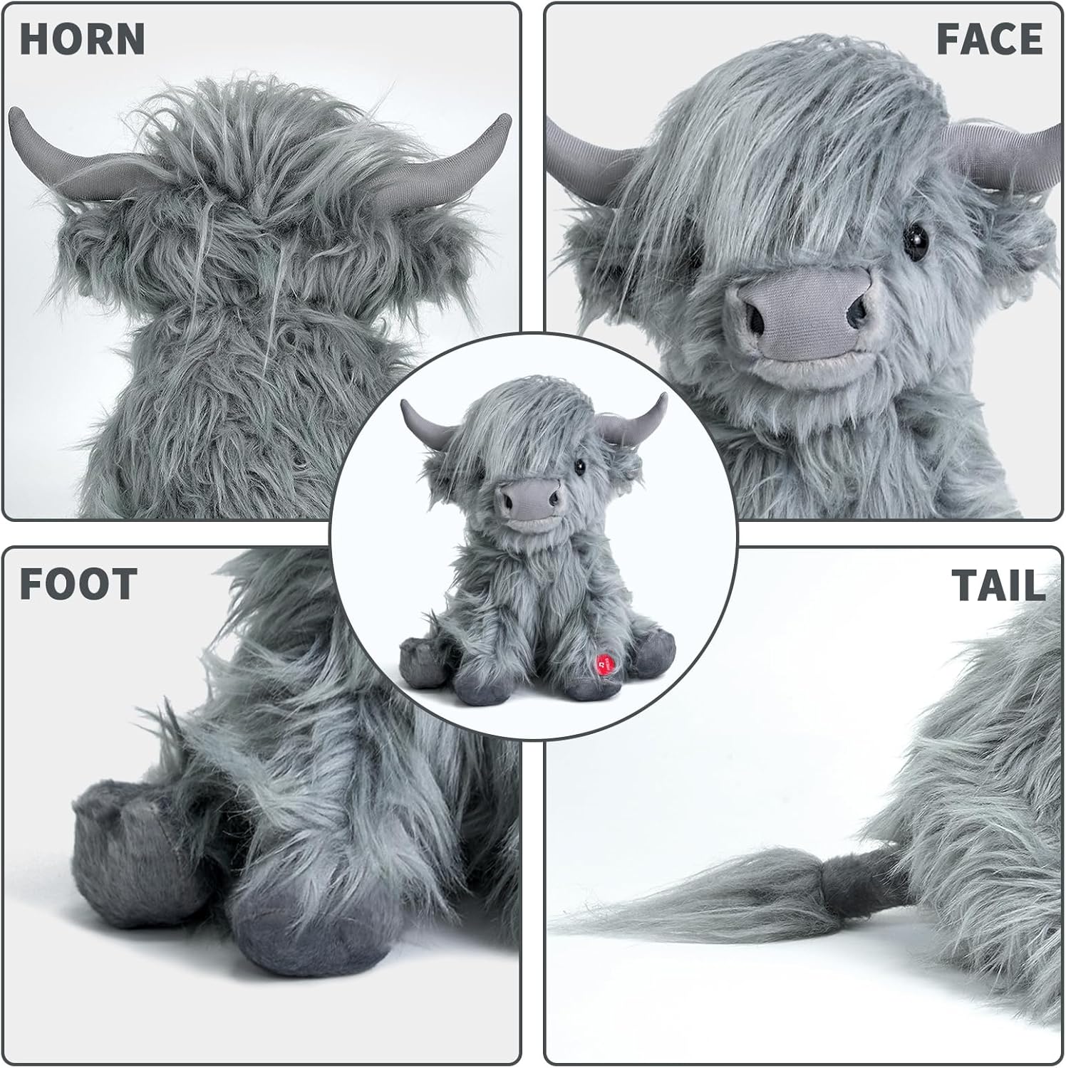 Tonpect Highland Cow Stuffed Animal with Mooing Sound 10 Inch Cuddly Farm Toy