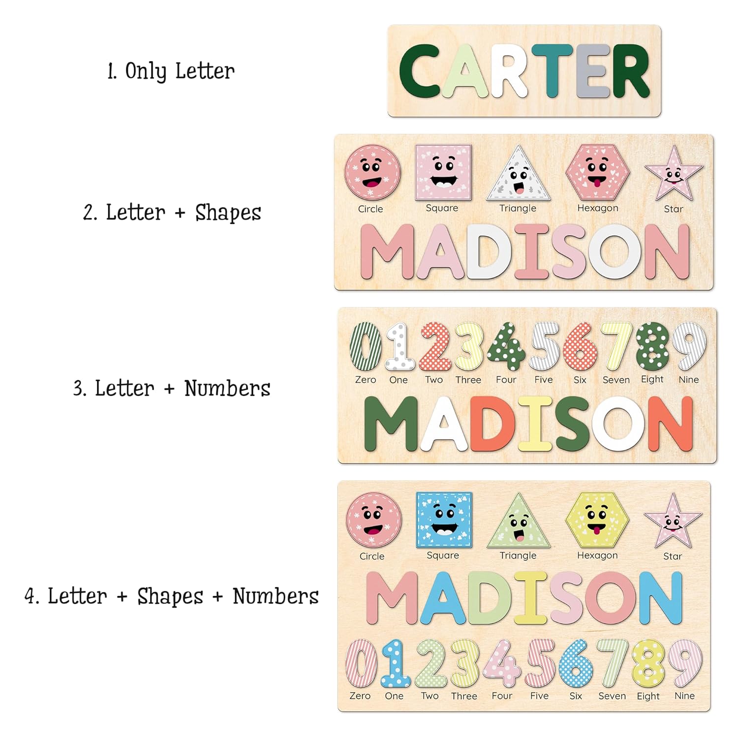 Personalized Wooden Shape Puzzle for Toddlers with Babys Name