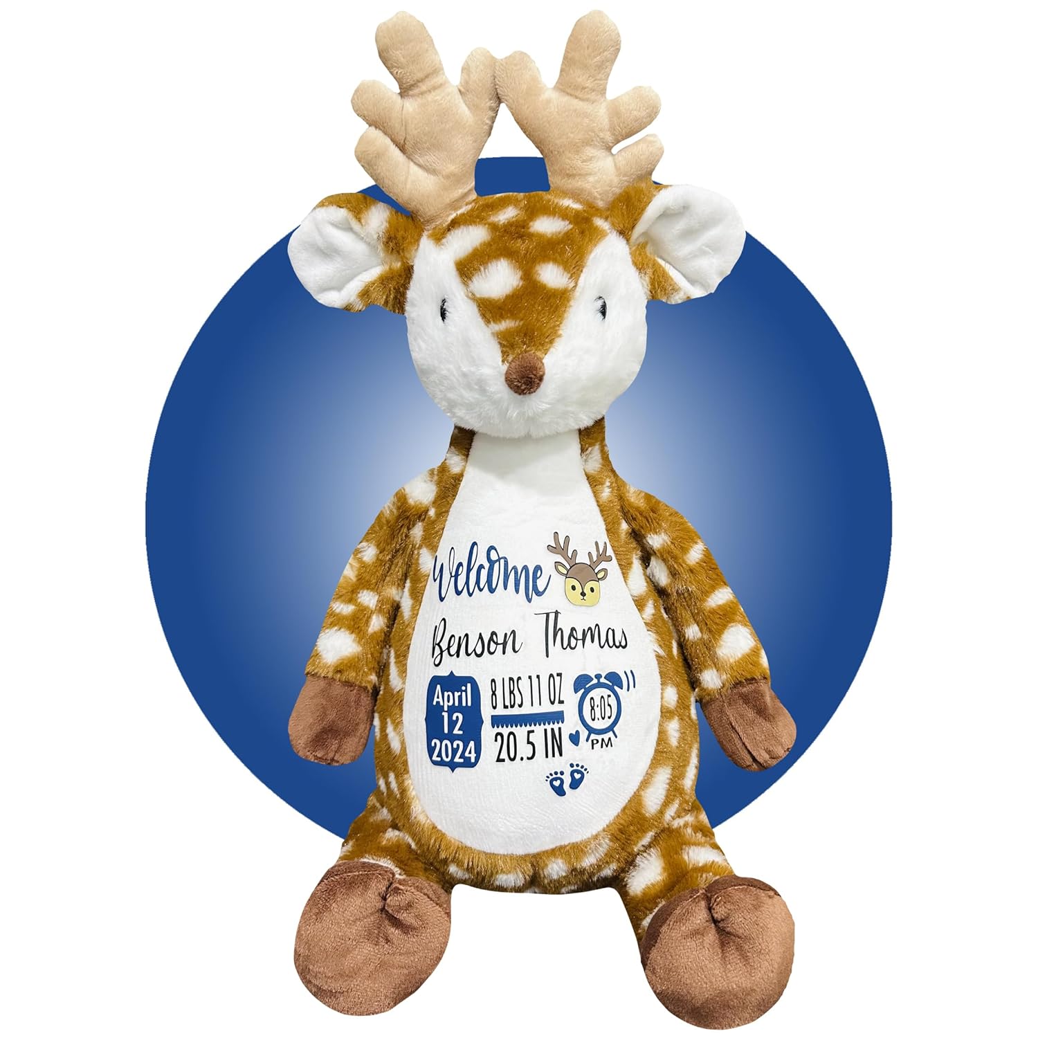 Kikilishop Birth Stat Reindeer Plush - Washable Keepsake