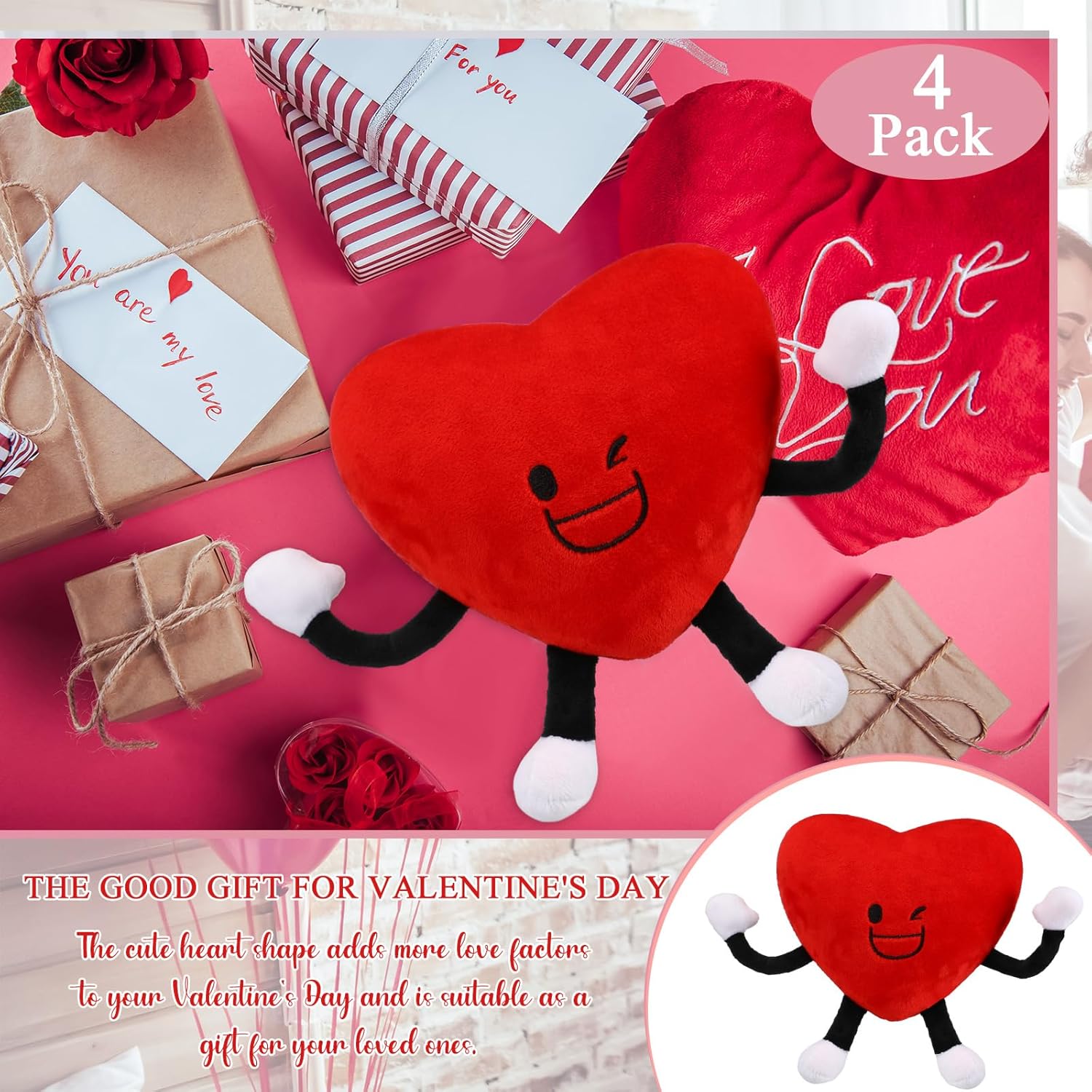 Syhood 4 Pcs Heart Plush Toys for Valentines Day Gifts