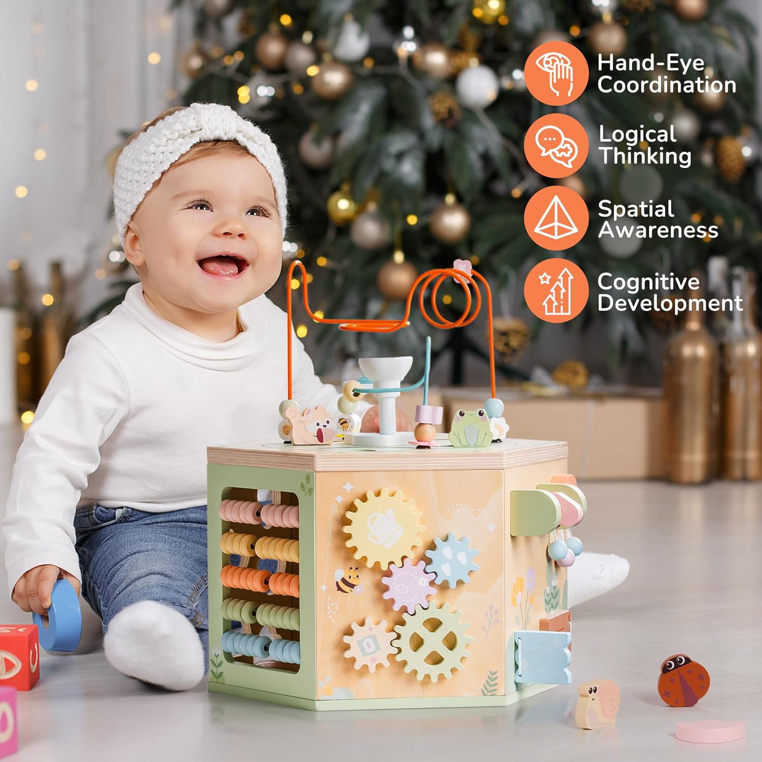 ROBUD Wooden Activity Cube 13-in-1 Montessori Toy for Toddlers