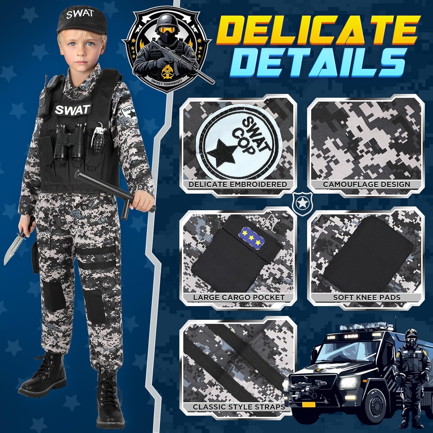Luucio Kids SWAT Police Officer Costume Set