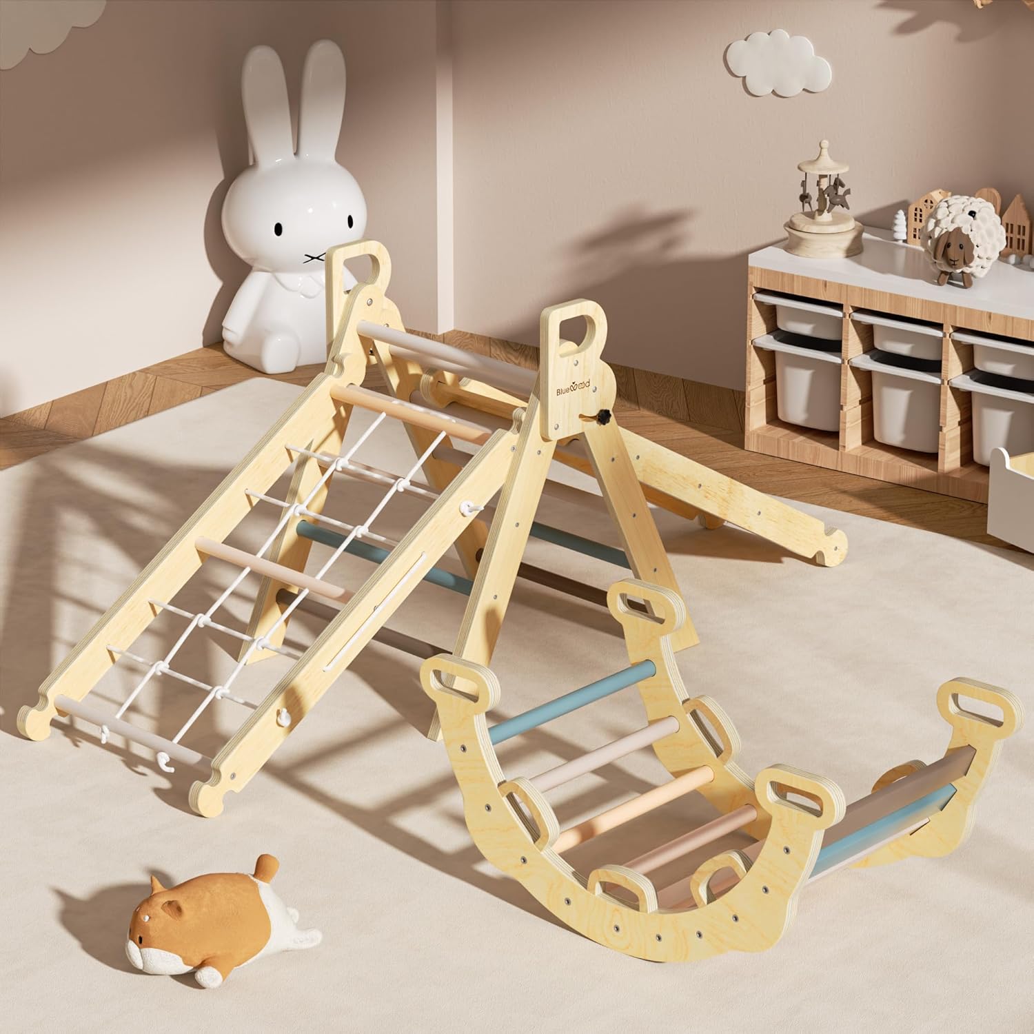 BlueWood 8-in-1 Pikler Triangle Climbing Set - Mauve Pink 1