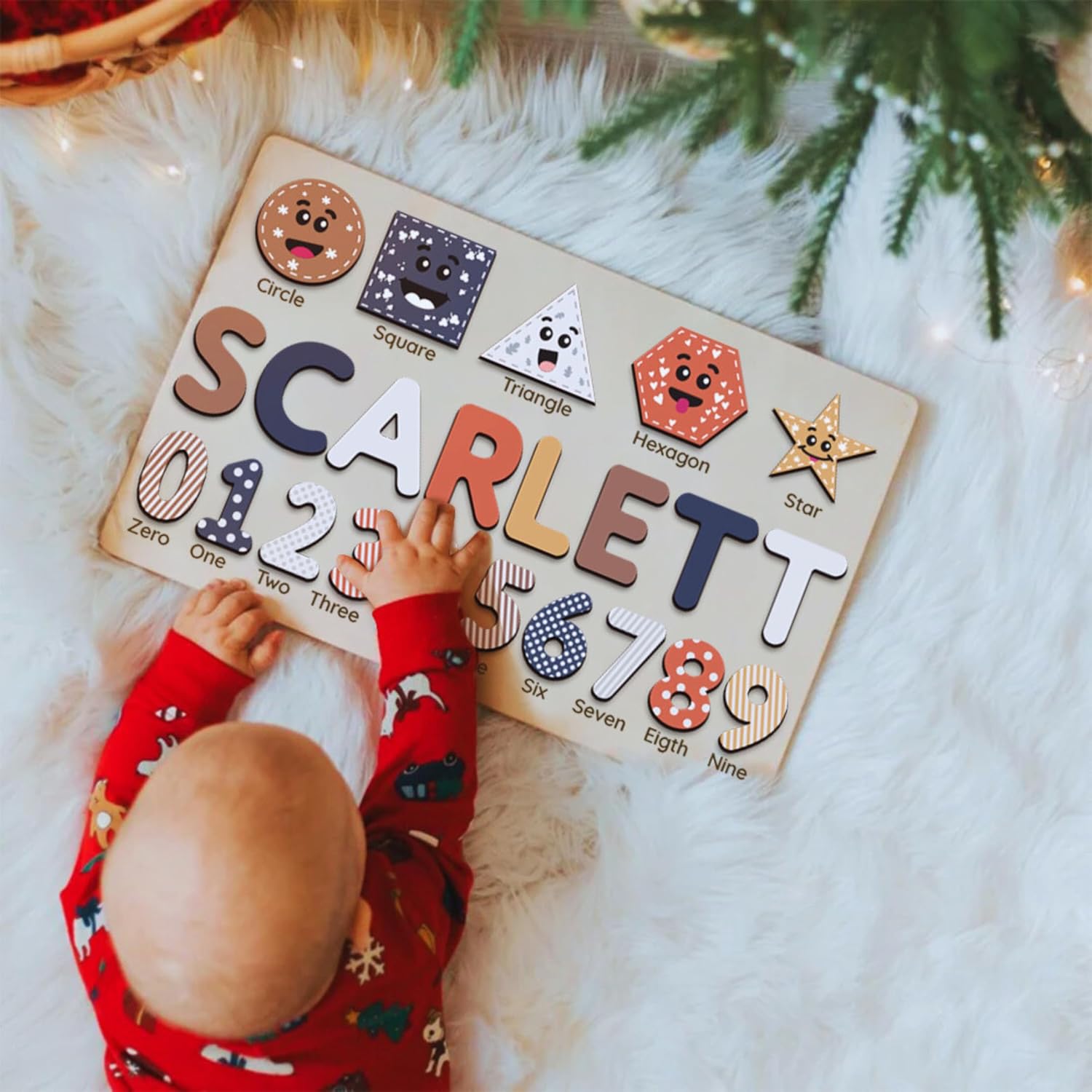 Personalized Wooden Shape Puzzle for Toddlers with Babys Name