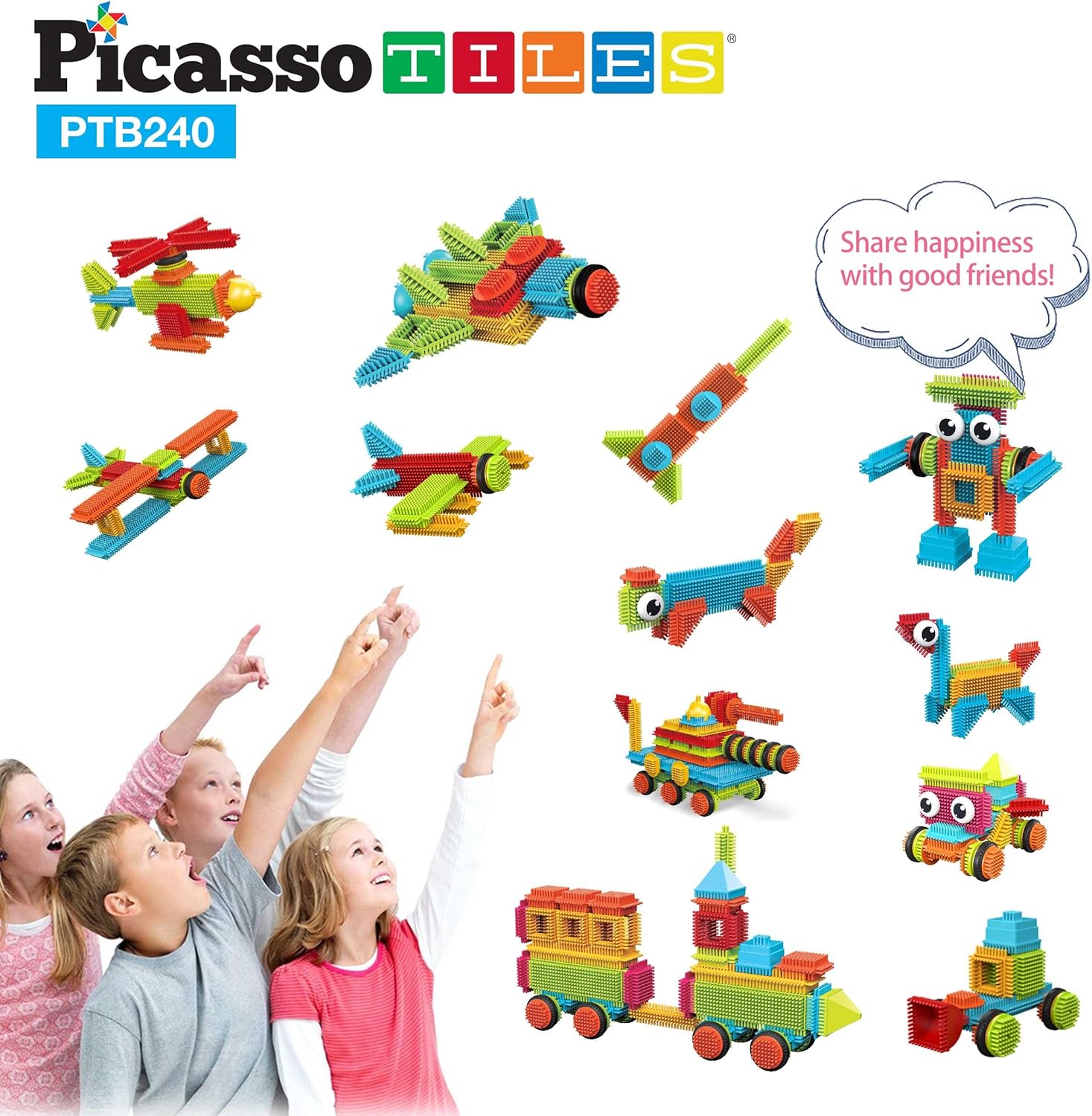 PicassoTiles 240pcs Hedgehog Building Blocks 3D Interlocking Set