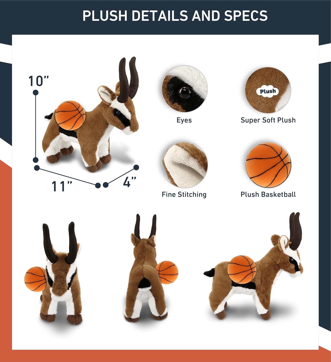 DolliBu Antelope Plush with Basketball - 10 Inches