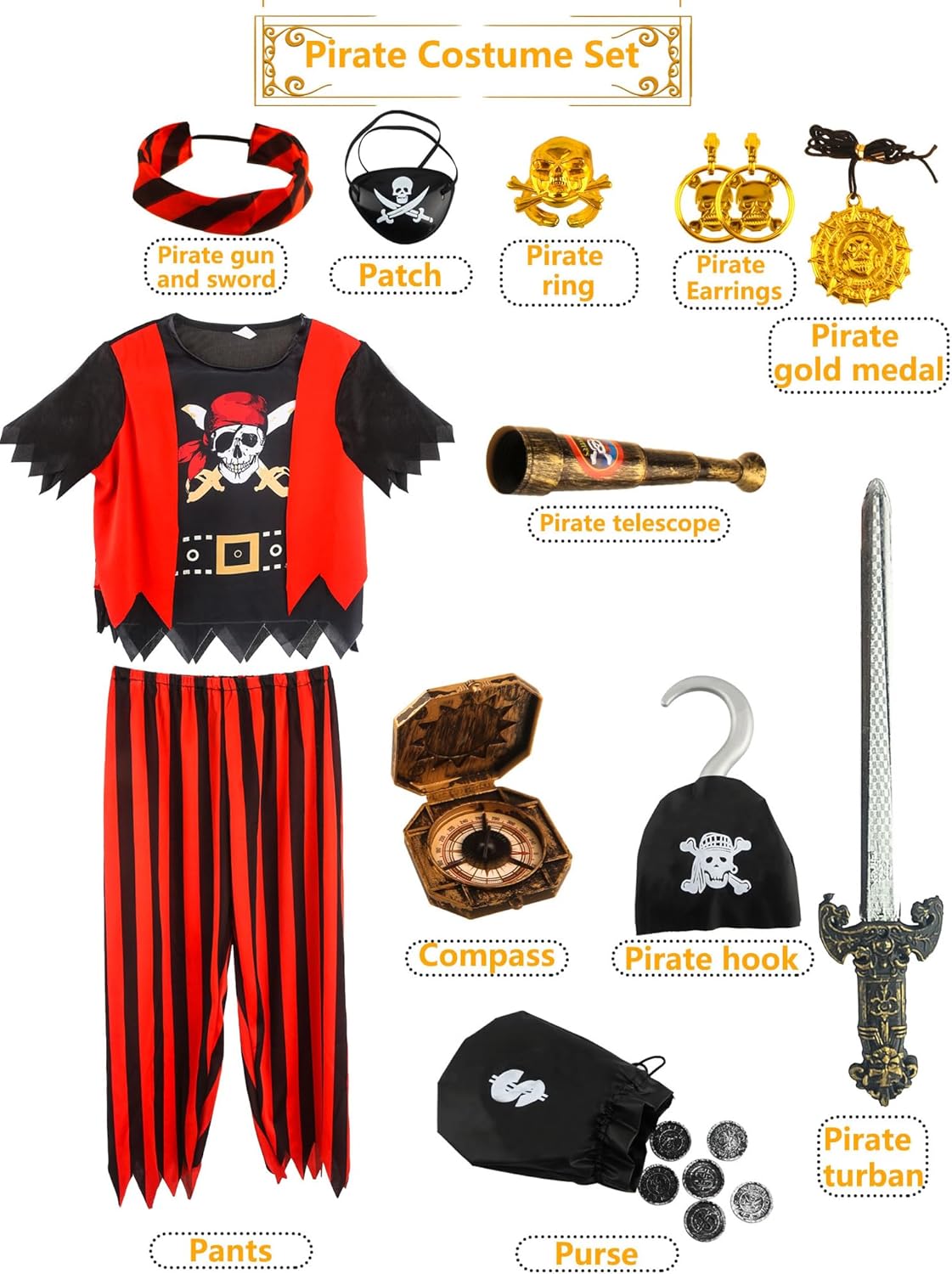 Kids Pirate Costume Set for Halloween Play