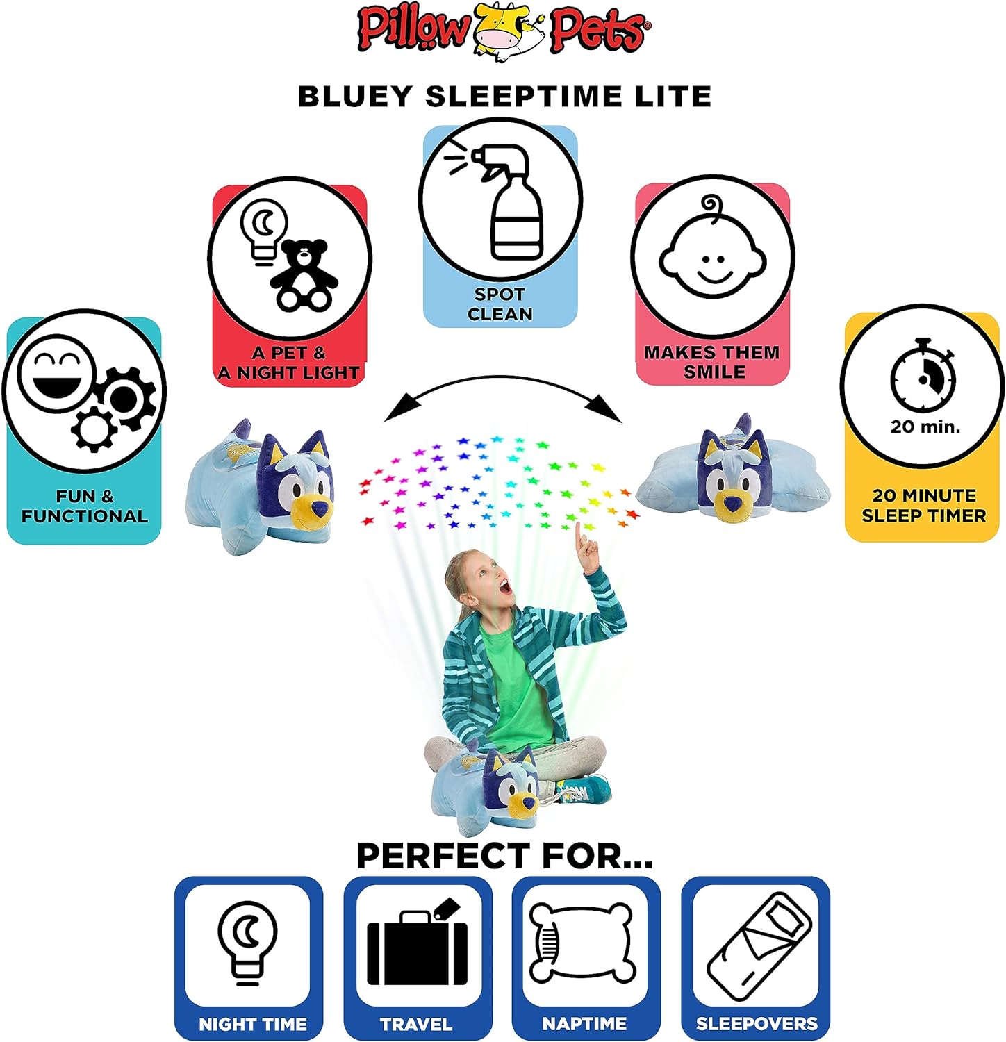 Pillow Pets Bluey Sleep Time Light Plush Toy