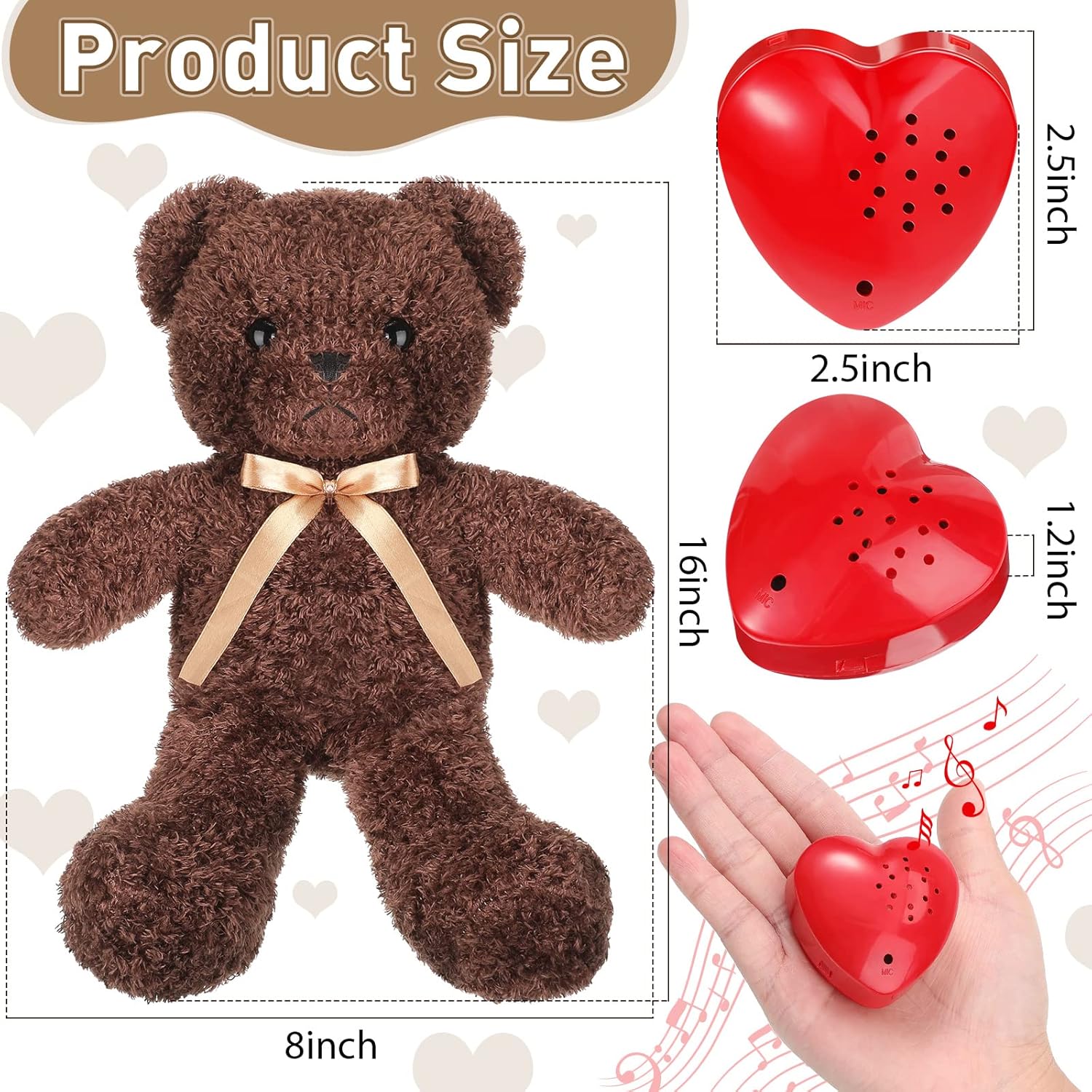 Hungdao Plush Bear with 60-Second Heart Voice Recorder