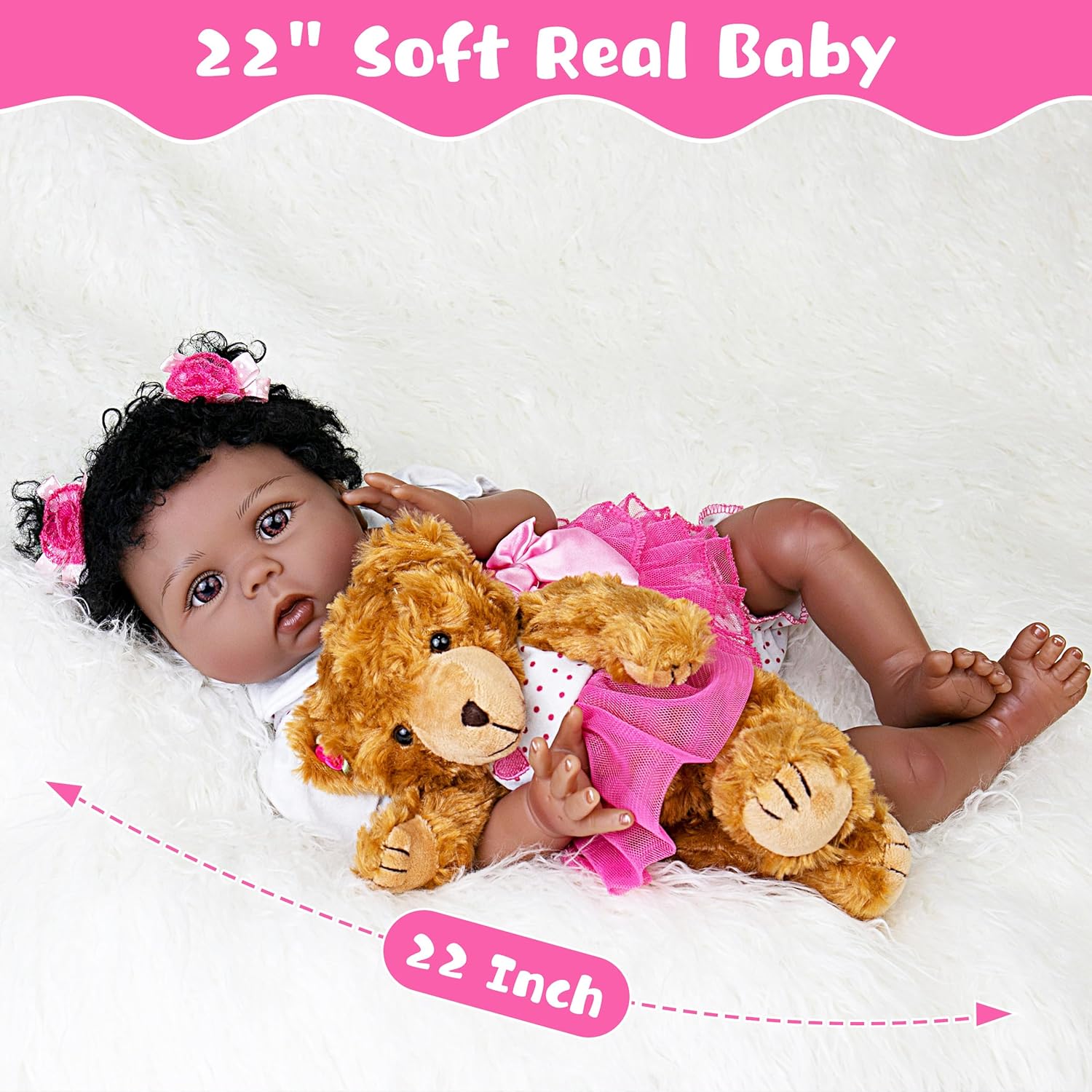 EKOKIZ Reborn Baby Doll 22-Inch Lifelike Soft Cloth Body Doll