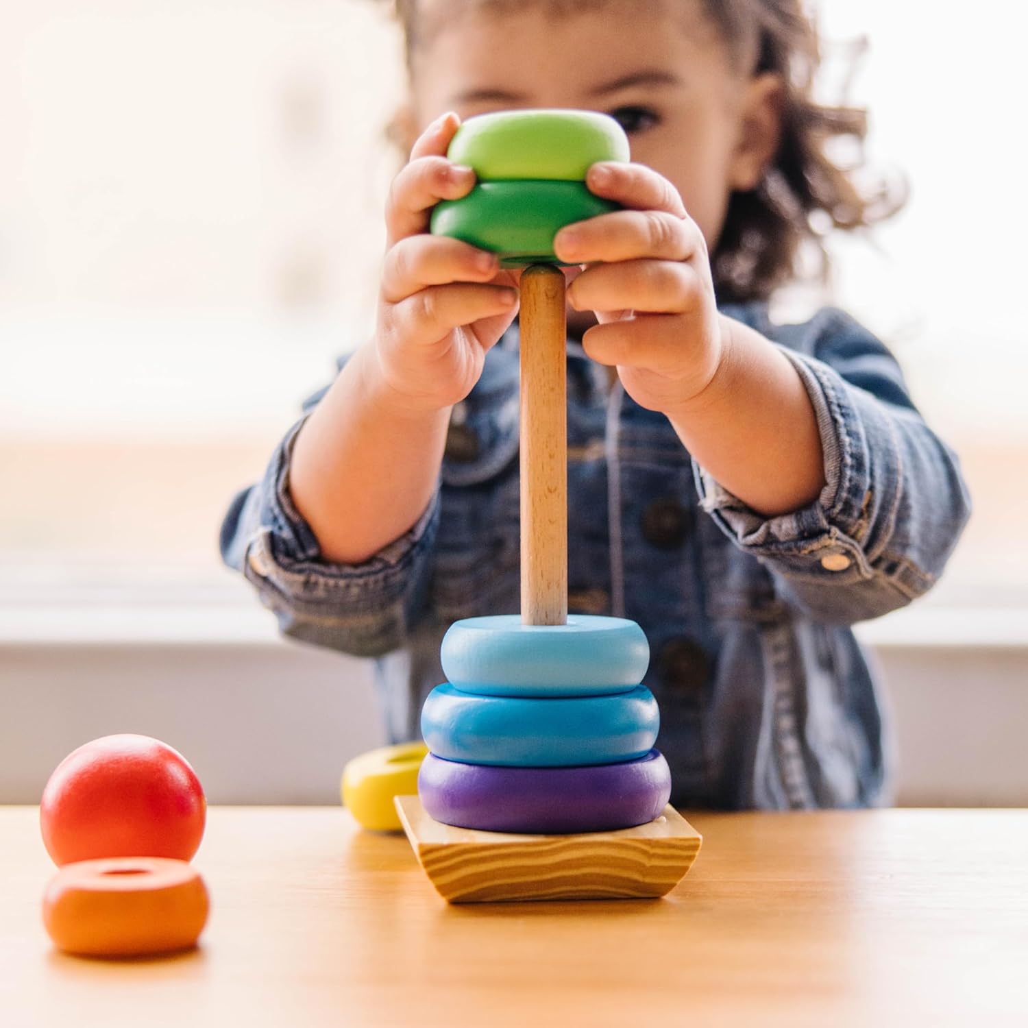 Melissa Doug Rainbow Stacker Wooden Rings Toy