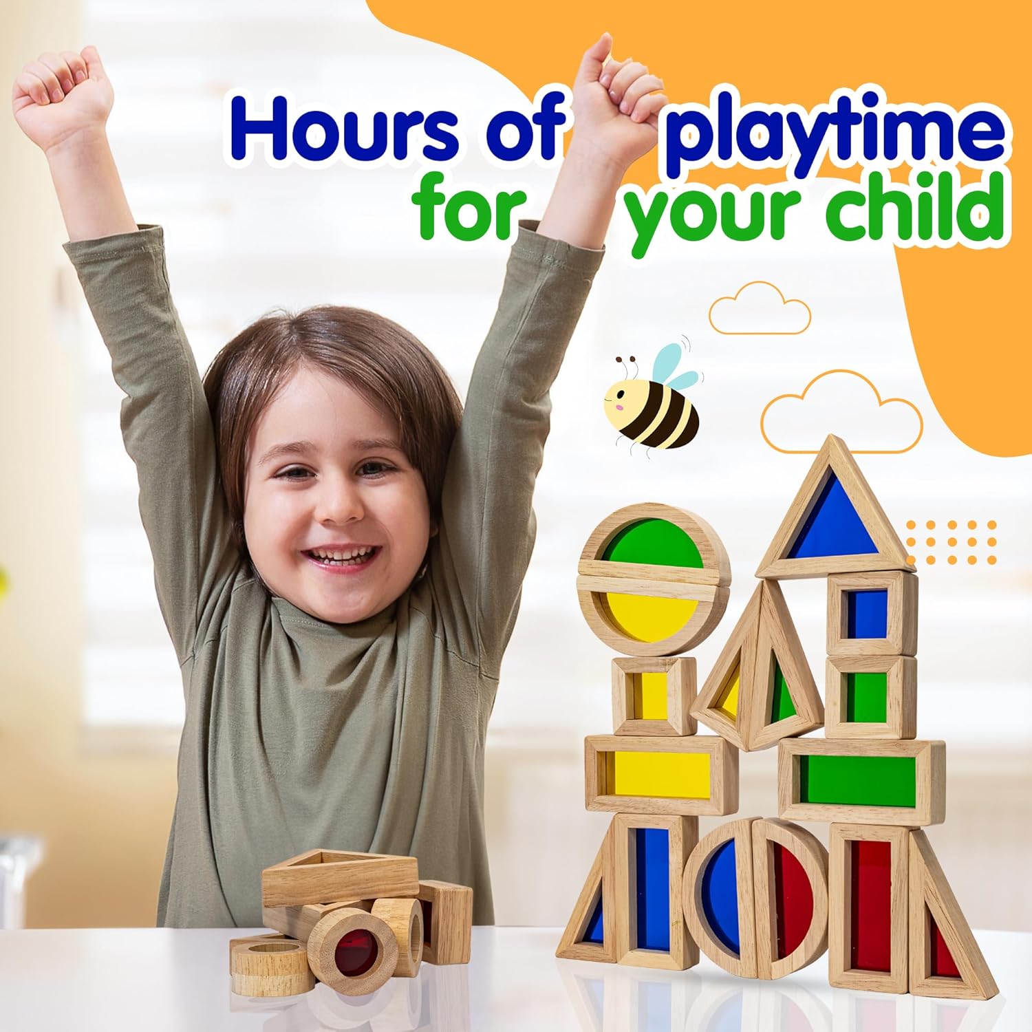 KudoJoy 24pcs Geometry Wooden Blocks for Kids