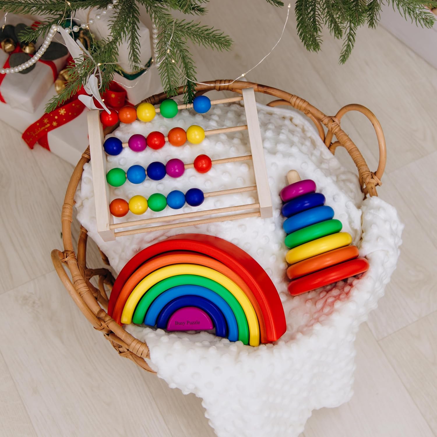 Montessori Wooden Pyramid Rainbow Stacking Toy