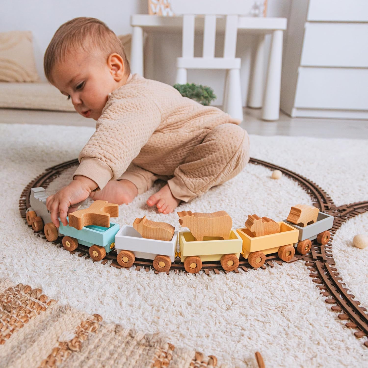 Personalized Freight Train with Name and Animal Wagon Set