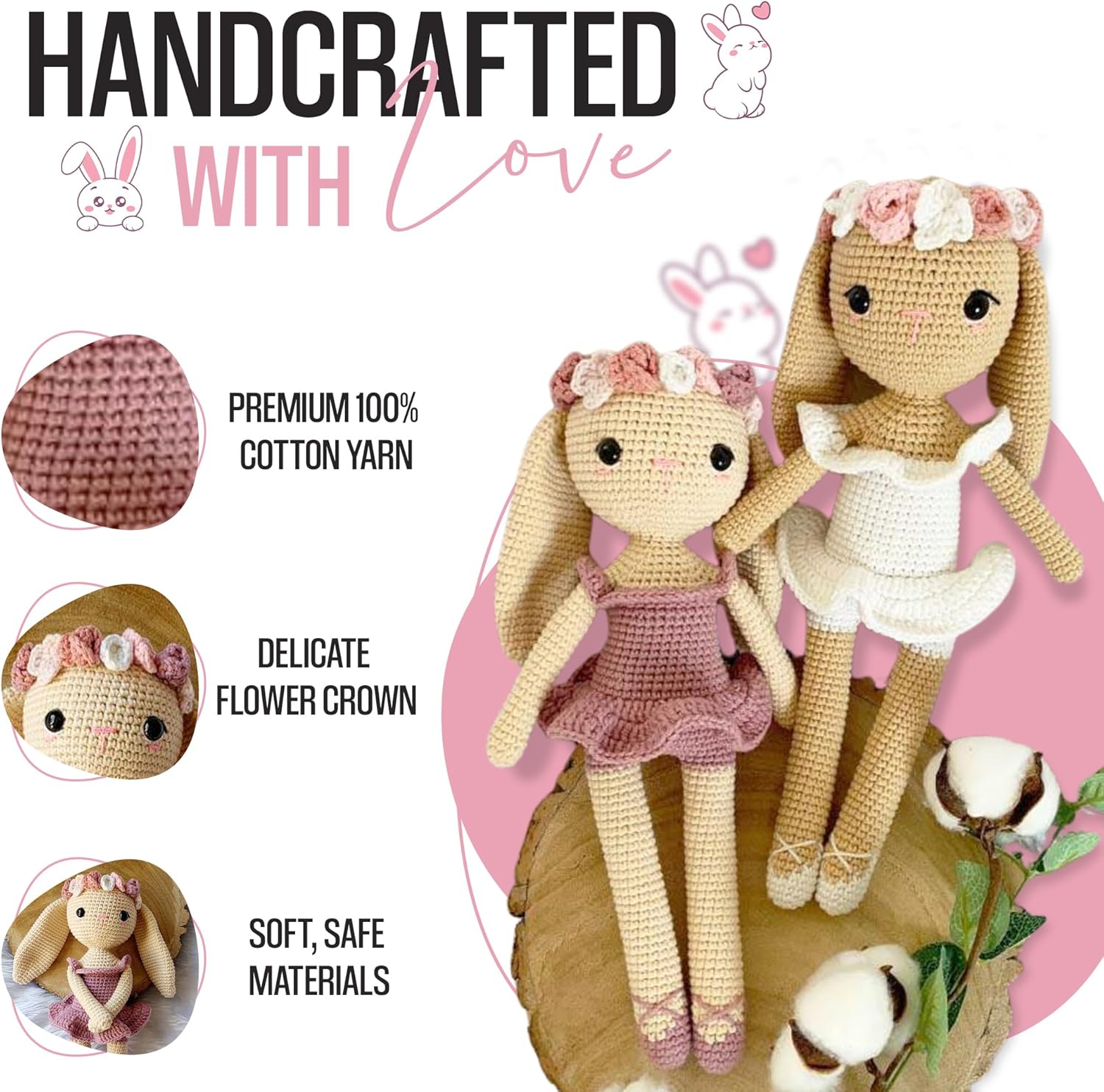 Ballerina Bunny Stuffed Toy for Kids Handmade Crochet Comfort Plush