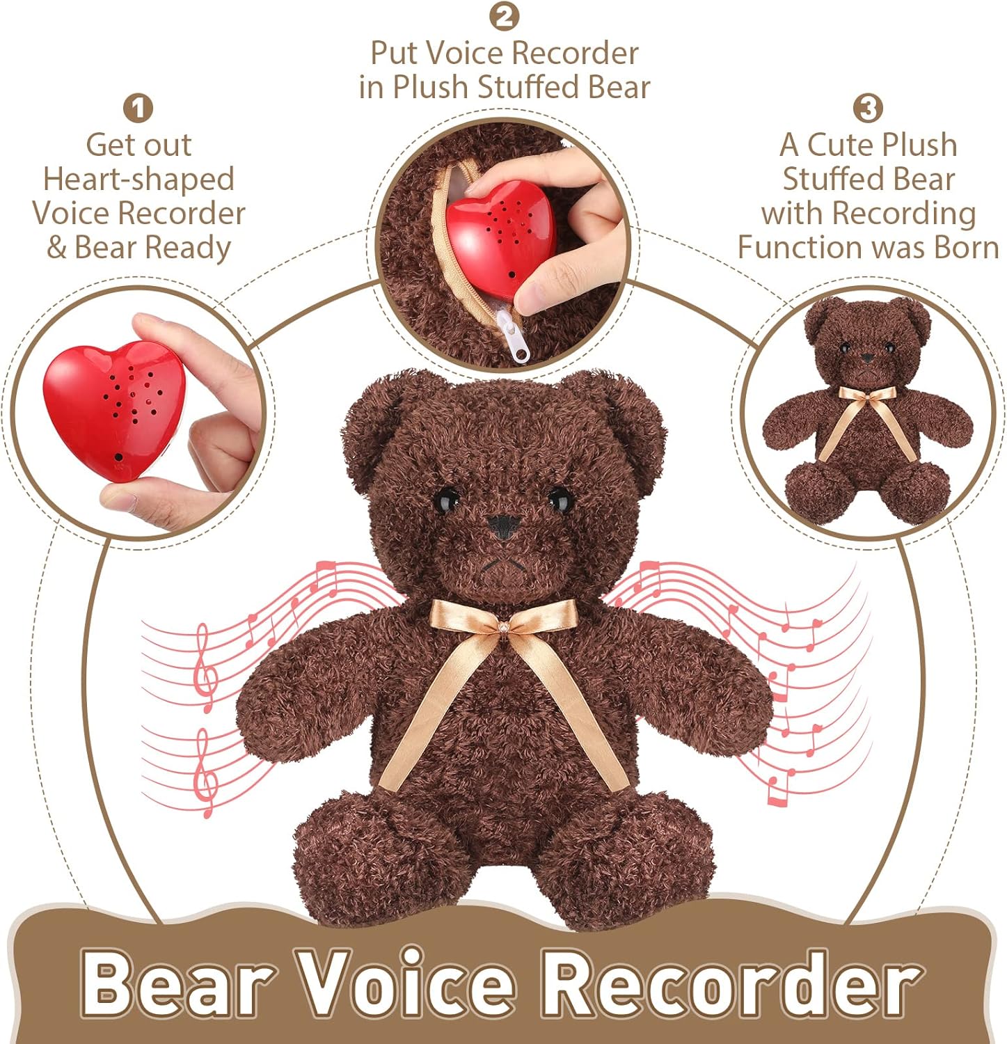 Hungdao Plush Bear with 60-Second Heart Voice Recorder