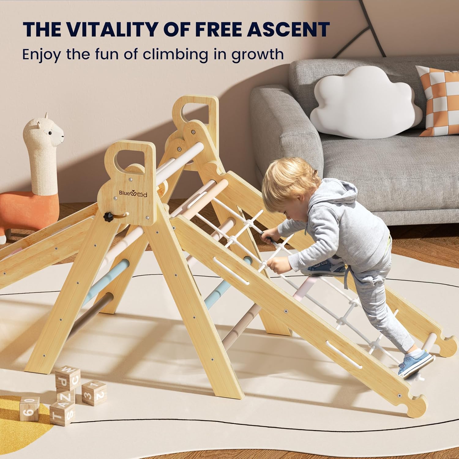 BlueWood 8-in-1 Pikler Triangle Climbing Set - Mauve Pink 1