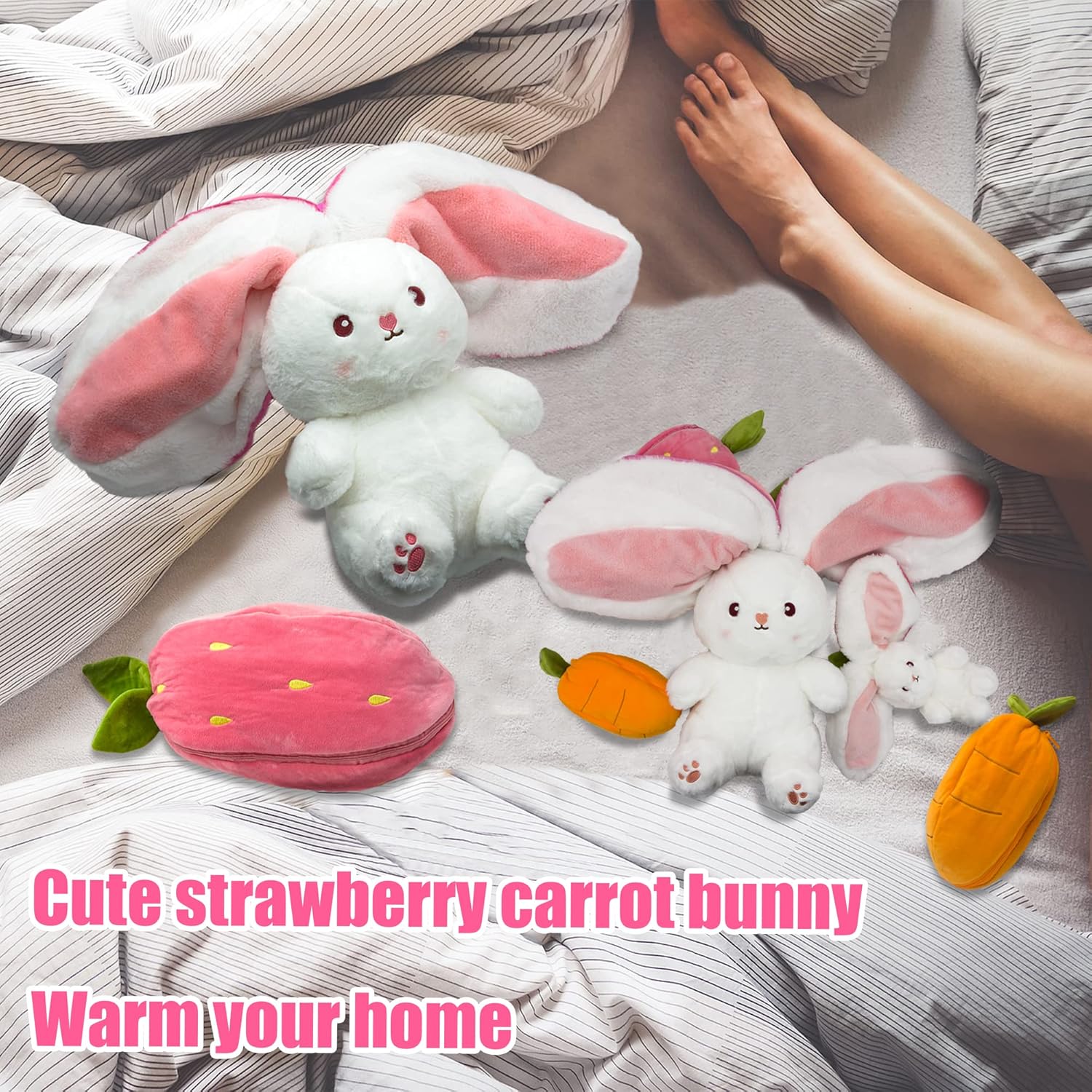 YOUBLEK Reversible Cuddle Bunny Plush Pillow Strawberry 709 Inches