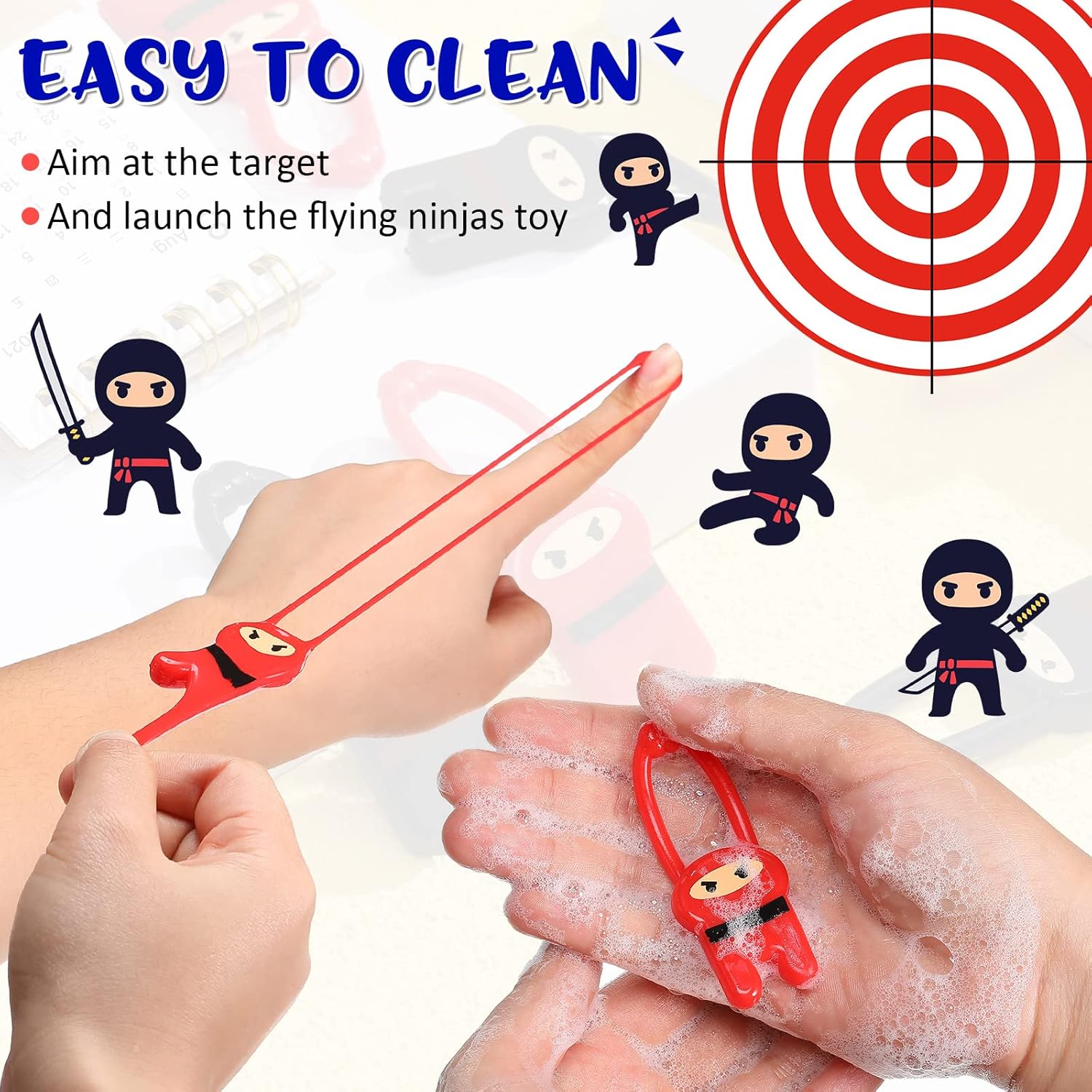 Skylety 24 Pack Stretchy Flying Ninja Toys Red Black