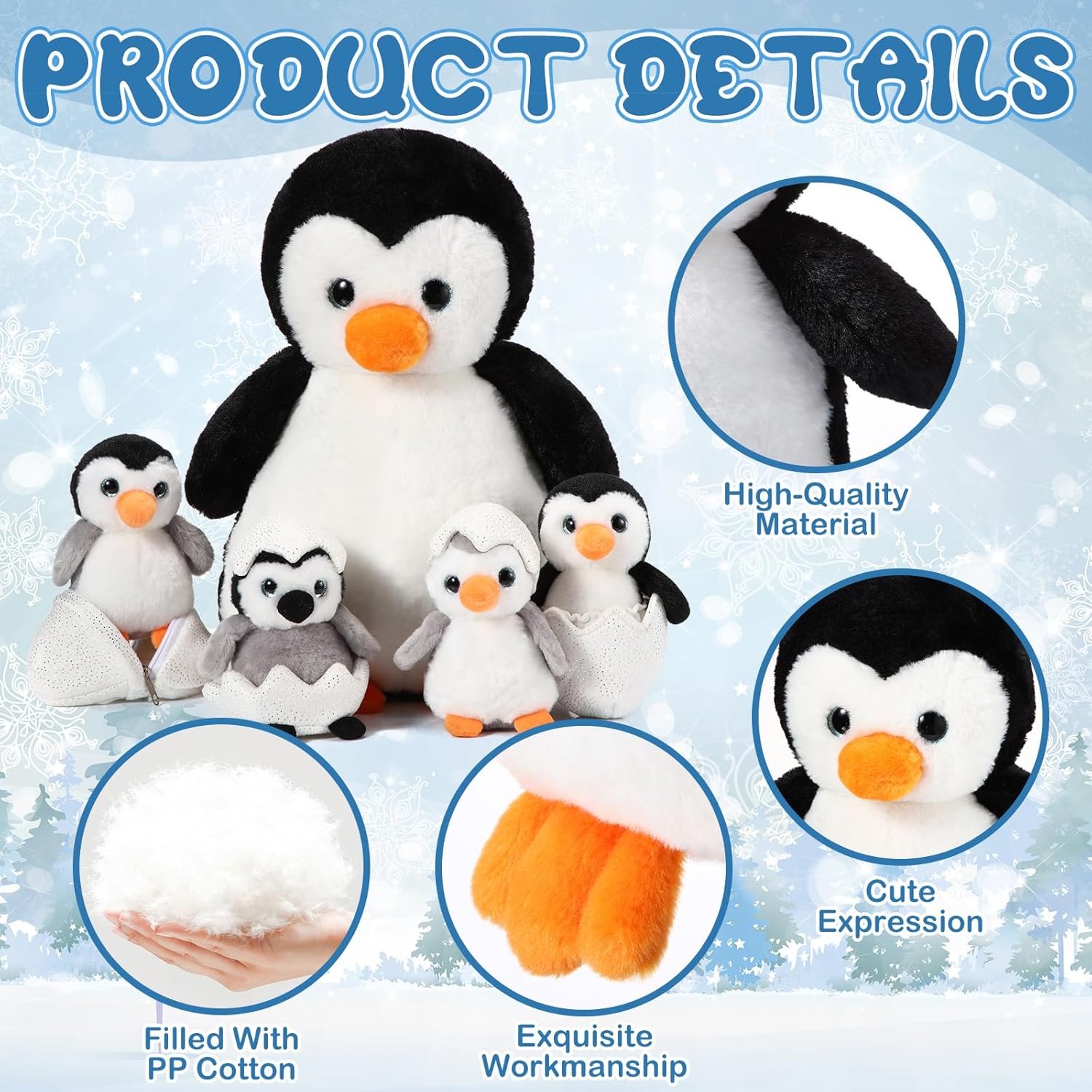 Aoriher 7 Pcs Penguin Plush Set with Mommy and Babies 1