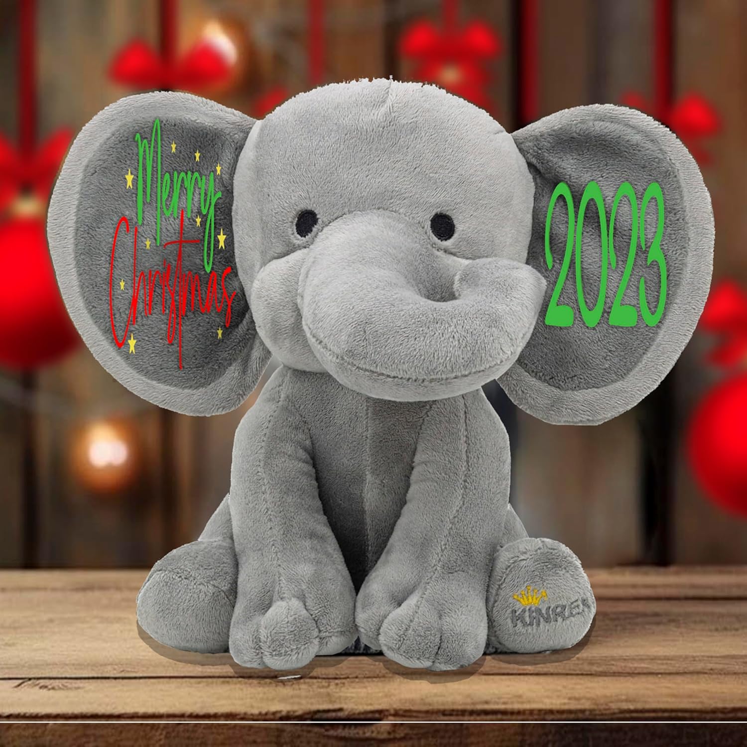 Personalized Elephant Stuffed Animal - Gray 9 Inches Merry Christmas 2023